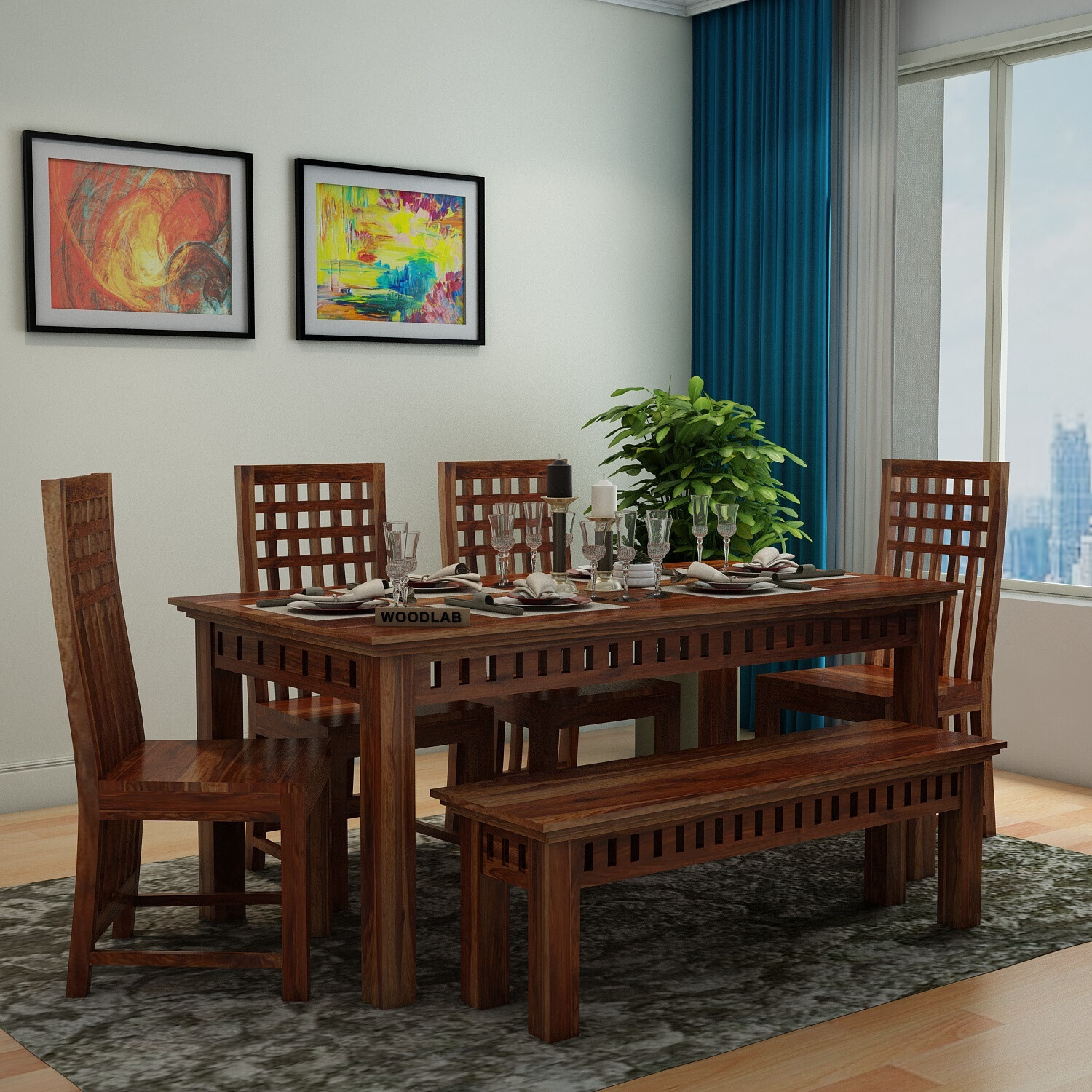Image of WOODENJOY Sheesham Wood 6-Seater Dining Set with Table and Chairs for Dining room /Home Solid Wood 6 Seater Dining Set
