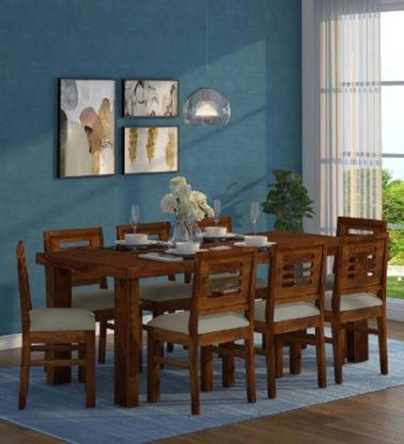 Image of Taskwood Furniture Solid Wood Sheesham Wood 8 Seater Dining Table With 8 Chairs For Dining Room Solid Wood 8 Seater Dining Set (Finish Color -Honey Teak, DIY(Do-It-Yourself))