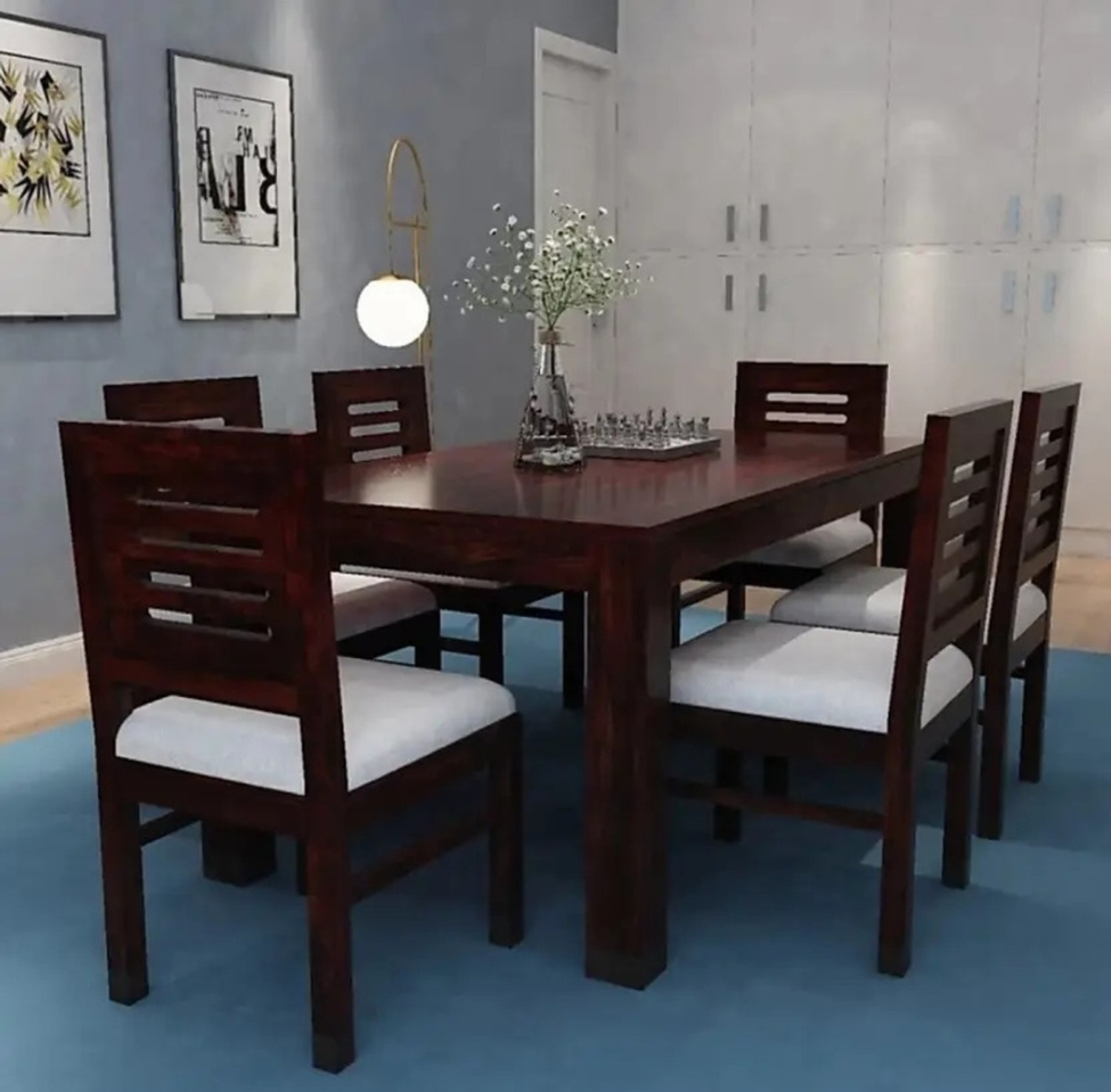 Image of UK FURNITURE Rosewood (Sheesham) Dining Room Set Solid Wood 6 Seater Dining Set (Finish Color -Rosewood Walnut, DIY(Do-It-Yourself))