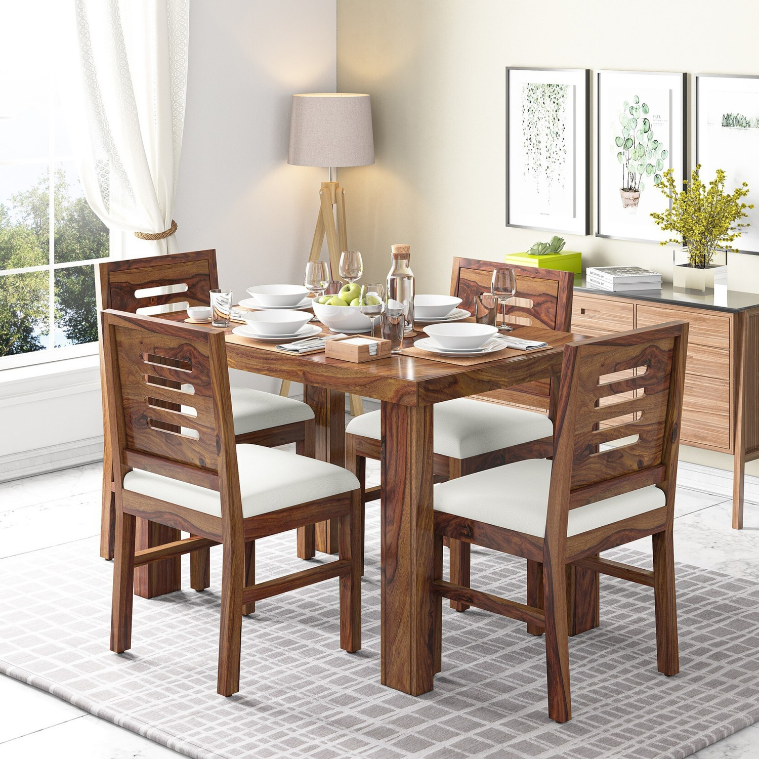 Image of JeenWood Beautiful Dining Set In Sheesham Wood In Living Room Solid Wood 4 Seater Dining Set