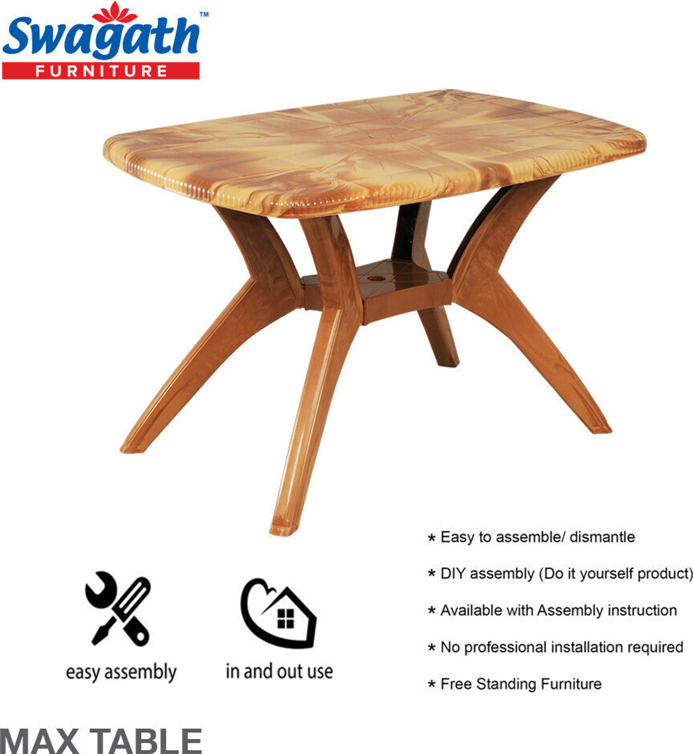Image of swagath furniture 4 Seater Dining Table Set for Home Garden Cafeteria Plastic 4 Seater Dining Set