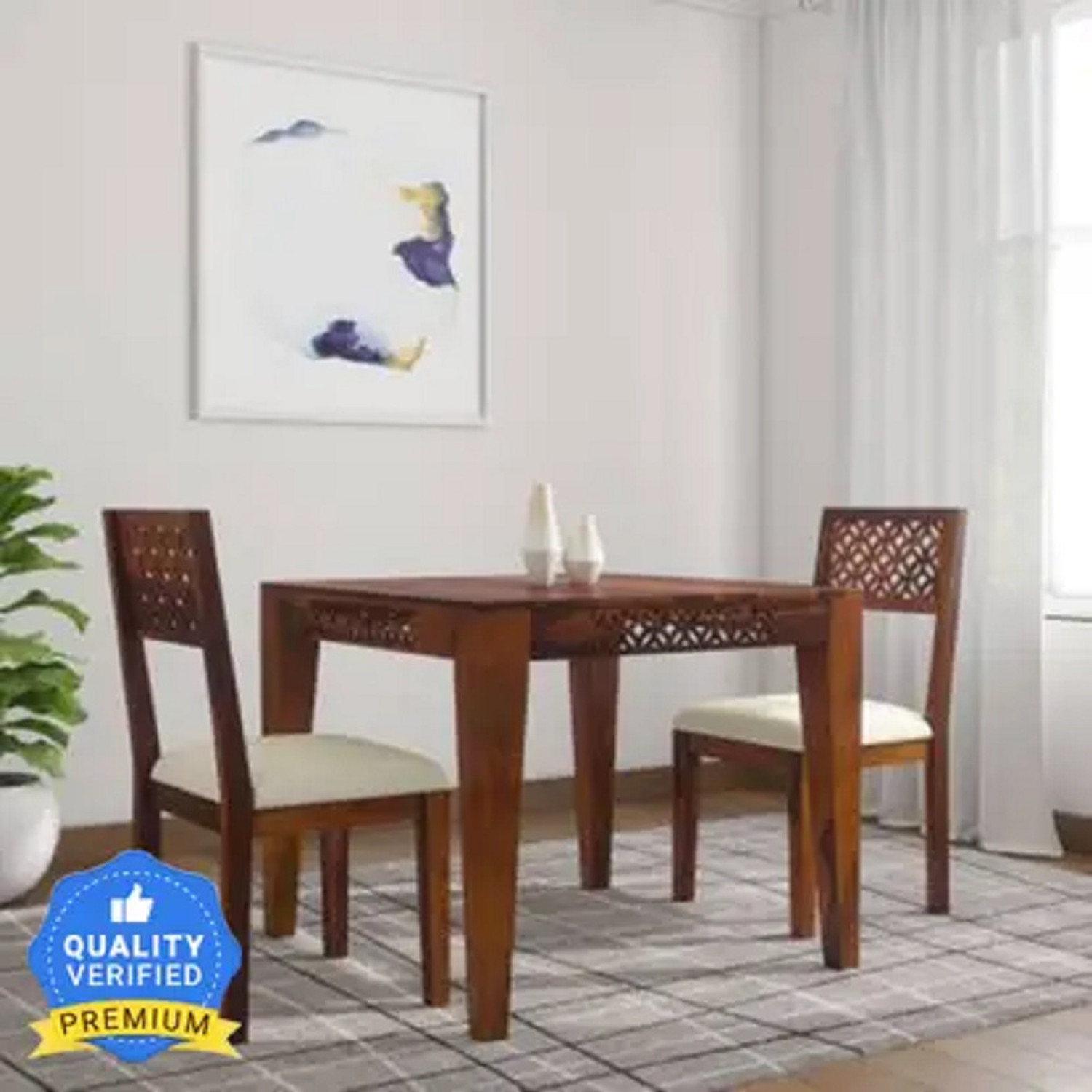 Image of Flipkart Perfect Homes Pure Sheesham Wood Tow Seater Dining Set For Dining Room /Home Solid Wood 2 Seater Dining Set