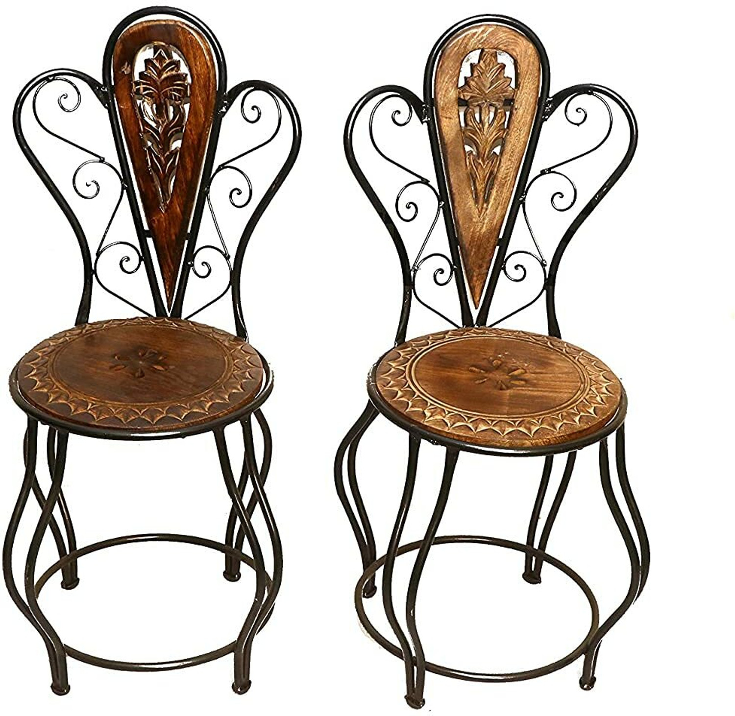 Image of Smarts collection Royal look Wood & Wrought Iron Patio Furniture Set Solid Wood 4 Seater Dining Set