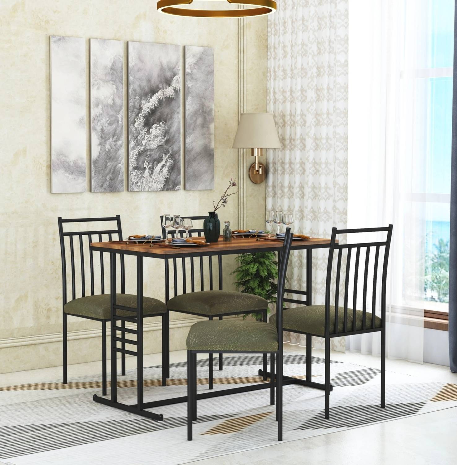 Anishwar Indoor & Outdoor Dining Room and Living Room Set Metal 4 Seater Dining Set