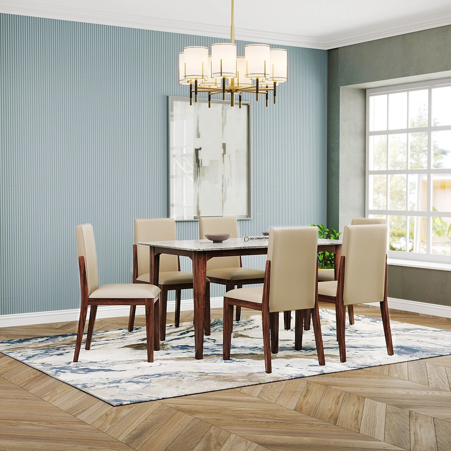 Image of DecorNation Italiana Solid Wood 6 Seater Dining Set