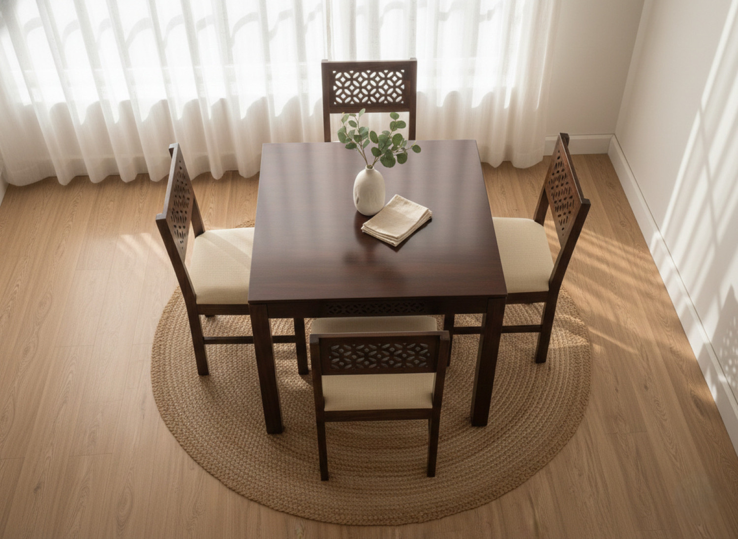 Image of Deuba Premium Quality Dining Table Set for living room Solid Wood 4 Seater Dining Set