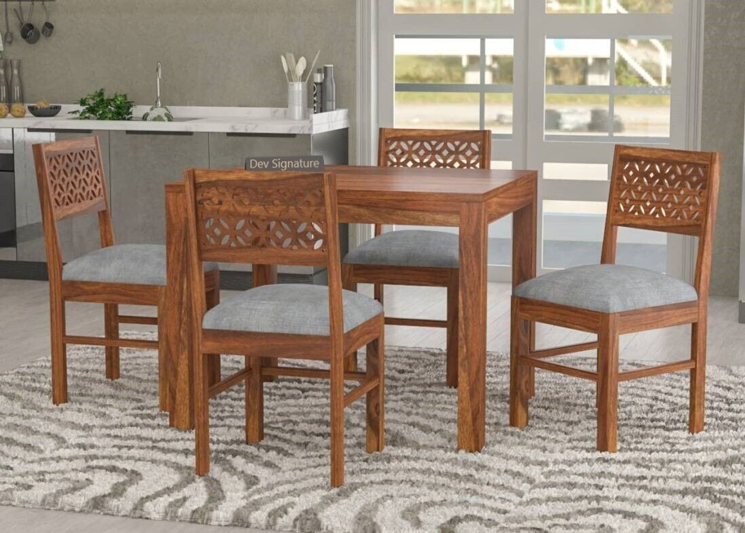 Image of Devsignature Solid Sheesham Wood Four Seater Dining Set For Kitchen , Hotel , Restaurant Solid Wood 4 Seater Dining Set