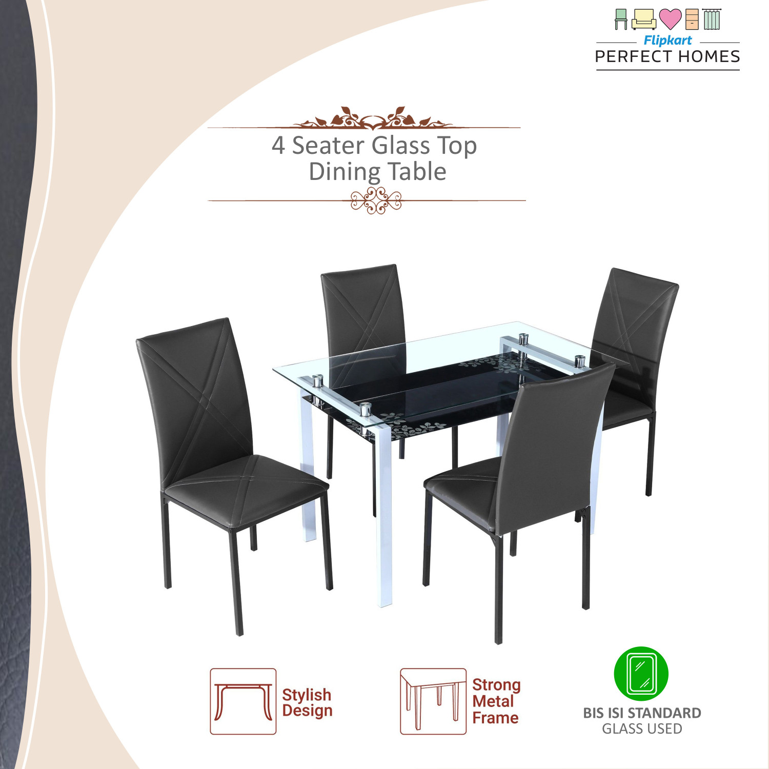 Image of Flipkart Perfect Homes Luzon Metal 4 Seater Dining Set