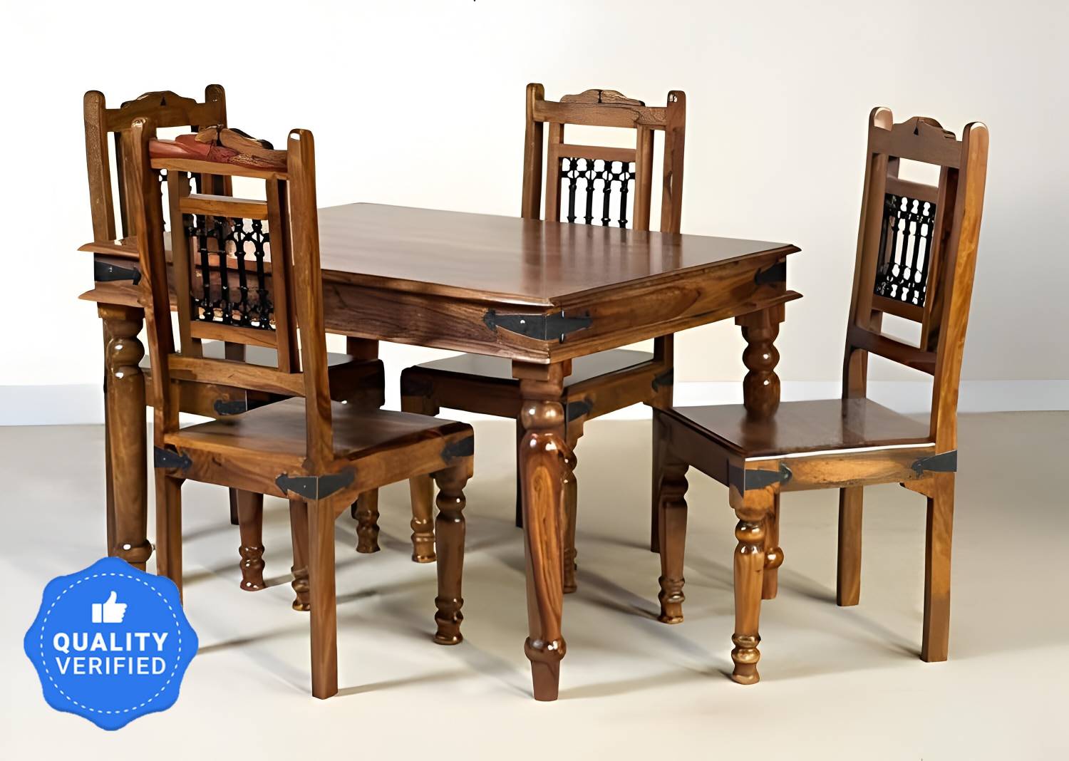 Shree Jeen Mata Enterprises Sheesham Wood 4 Seater Dining| Wooden Table Chair Set| Living Room Dining Set | Solid Wood 4 Seater Dining Set