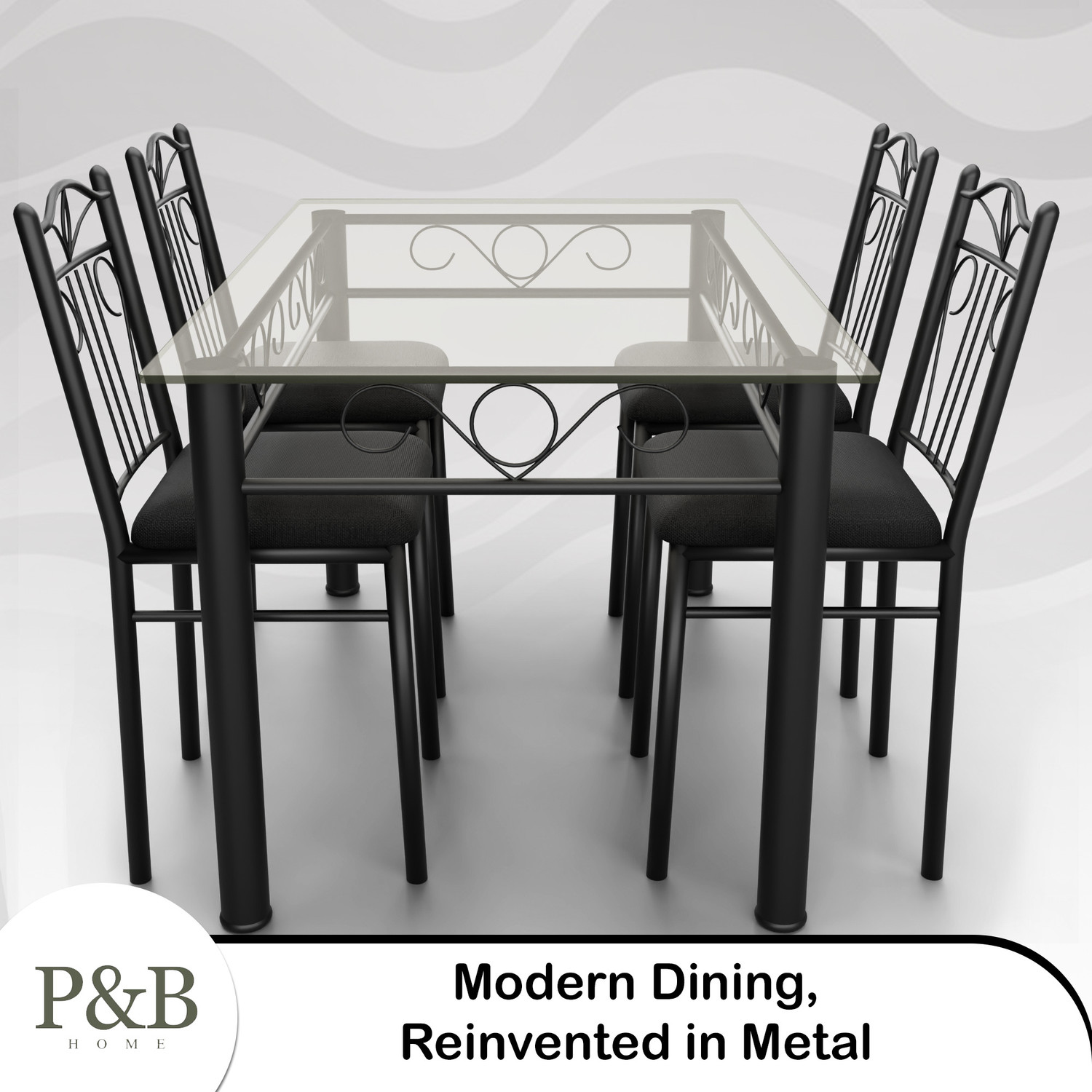 Image of Furnesta Majestic Indoor & Outdoor for Dining Room and Living Room | 1 Year Warranty | Metal 4 Seater Dining Set