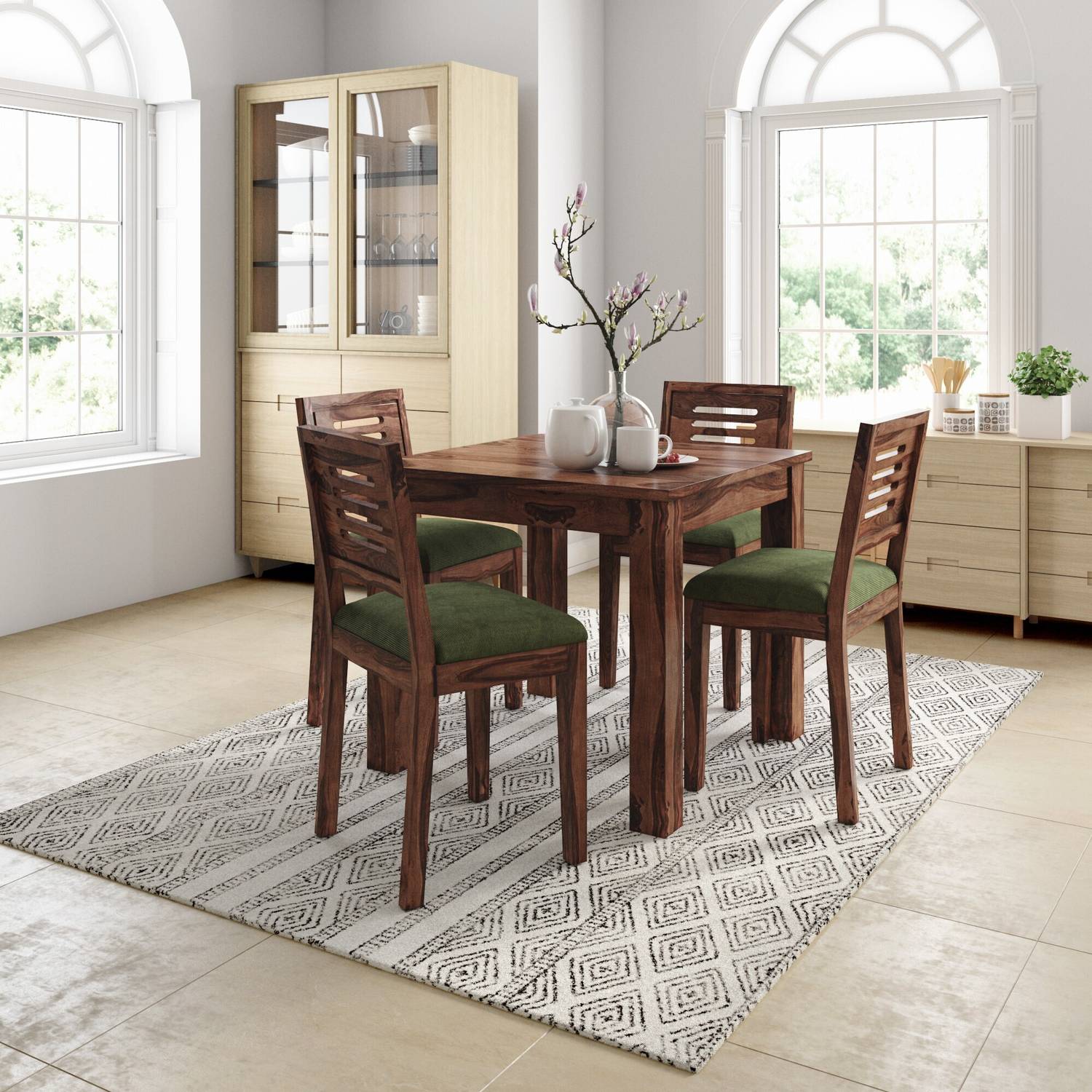 TRUE FURNITURE Sheesham Wood 4 Seater Dining| Wooden Table Chair Set| Living Room Dining Set | Solid Wood 4 Seater Dining Set