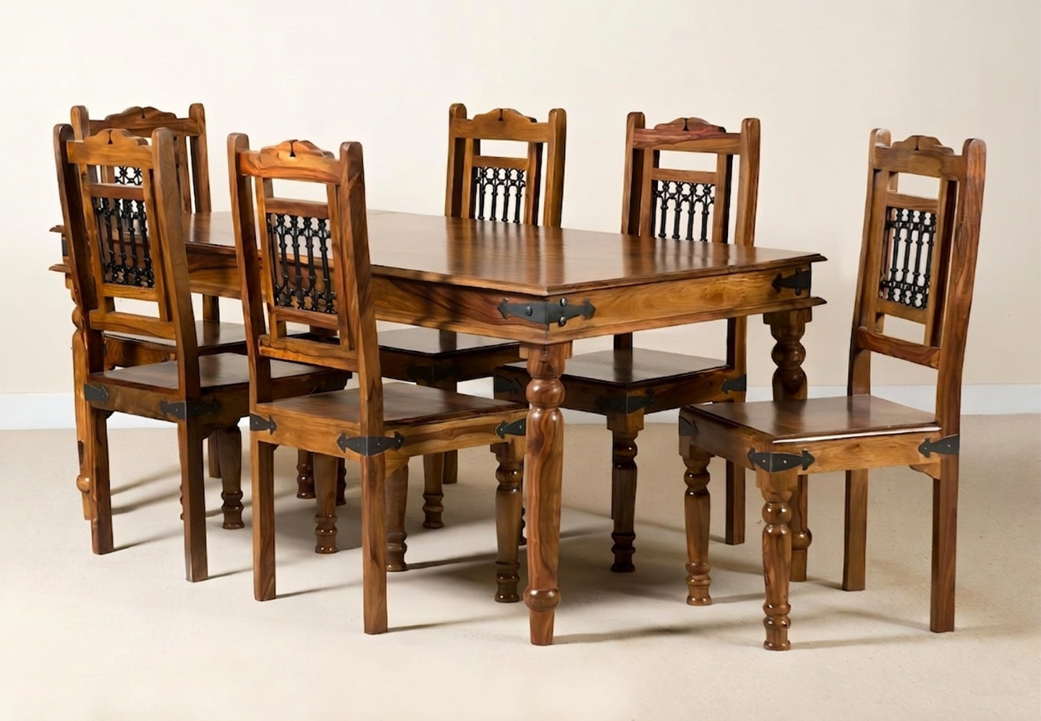 Image of Shree Jeen Mata Enterprises Sheesham Wood 6 Seater Dining| Wooden Table Chair Set| Living Room Dining Set | Solid Wood 6 Seater Dining Set