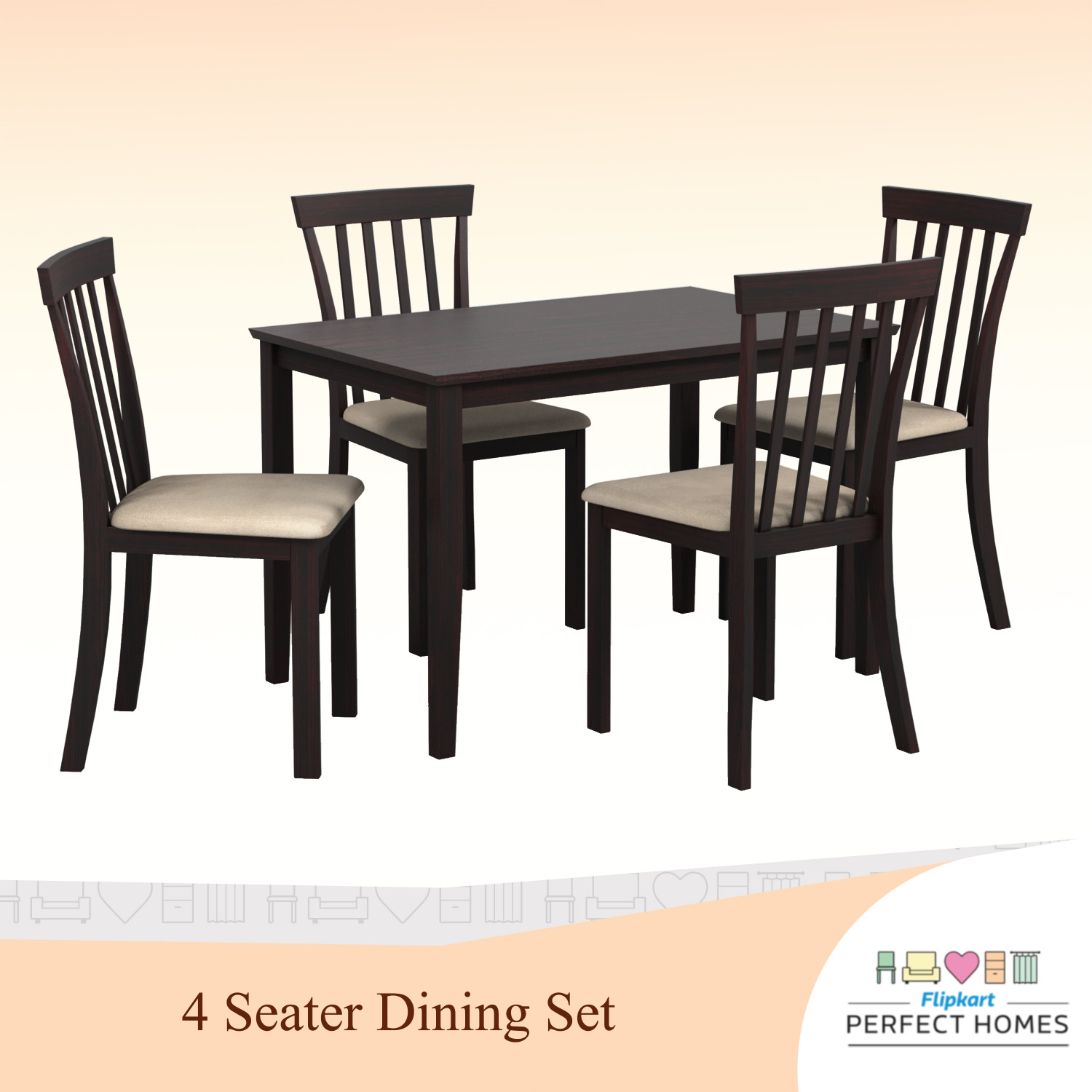 Image of Flipkart Perfect Homes Houston Solid Wood 4 Seater Dining Set