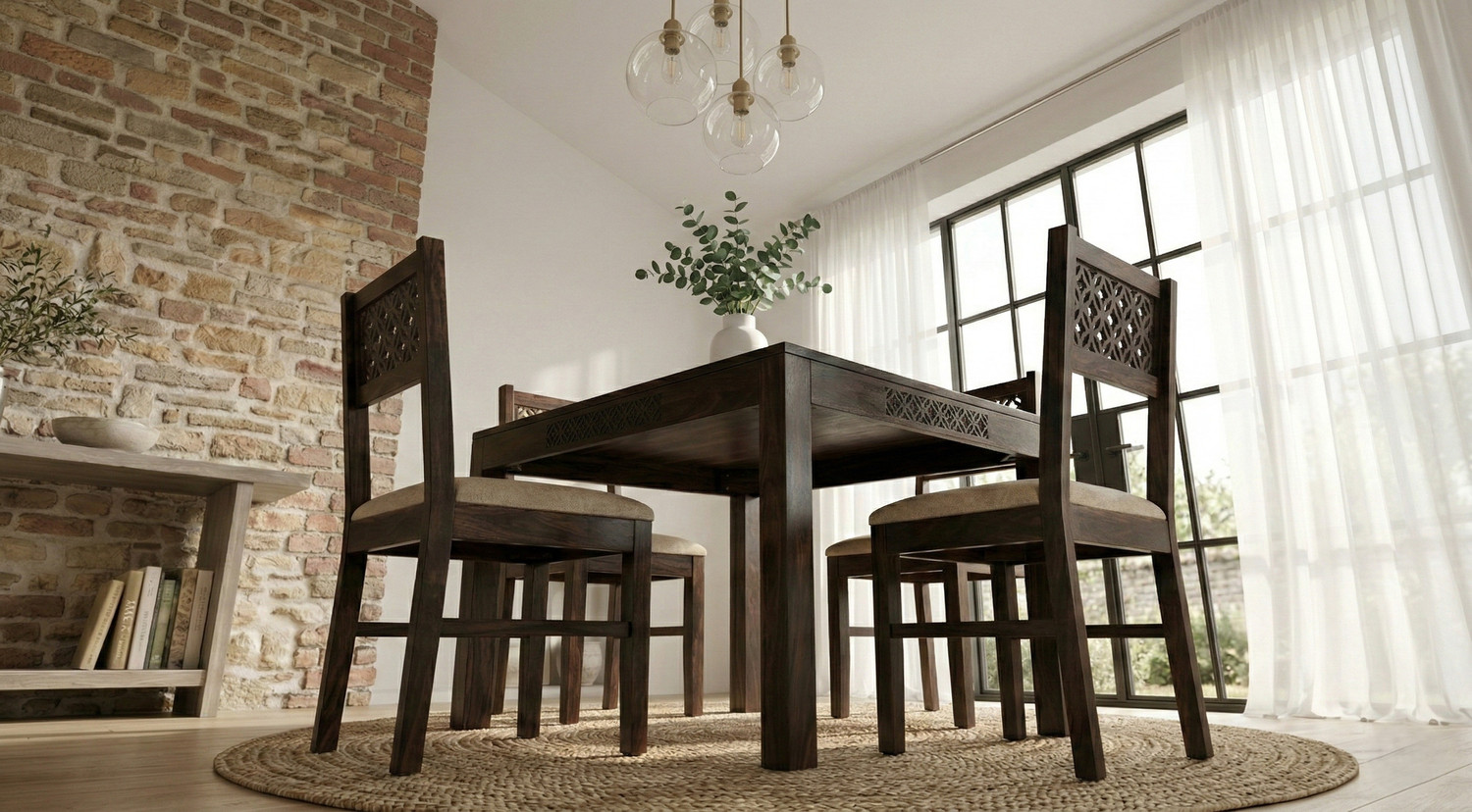 Image of Deuba Premium Quality 4 Seater Dining Table Set For Living Room Solid Wood 4 Seater Dining Set
