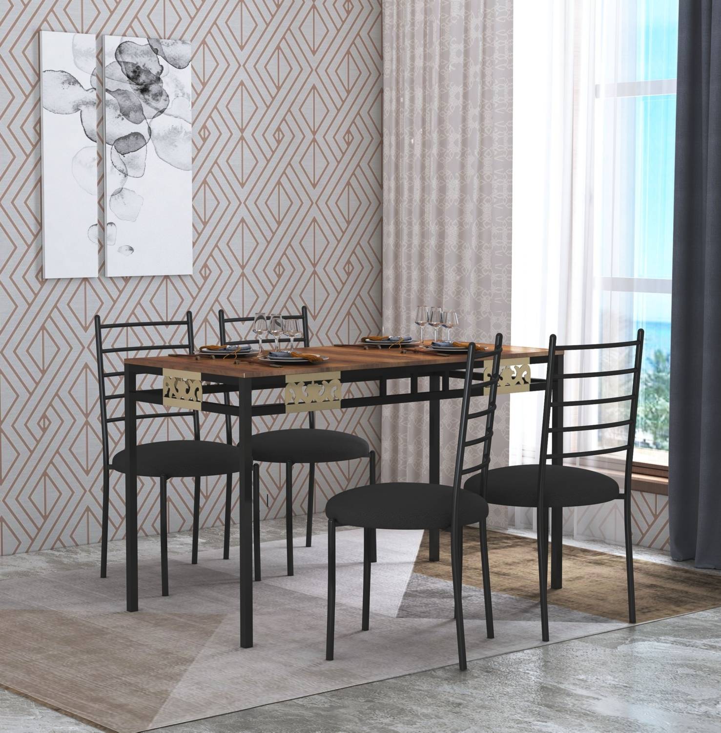 Anishwar Indoor & Outdoor Dining Room and Living Room Set Metal 4 Seater Dining Set