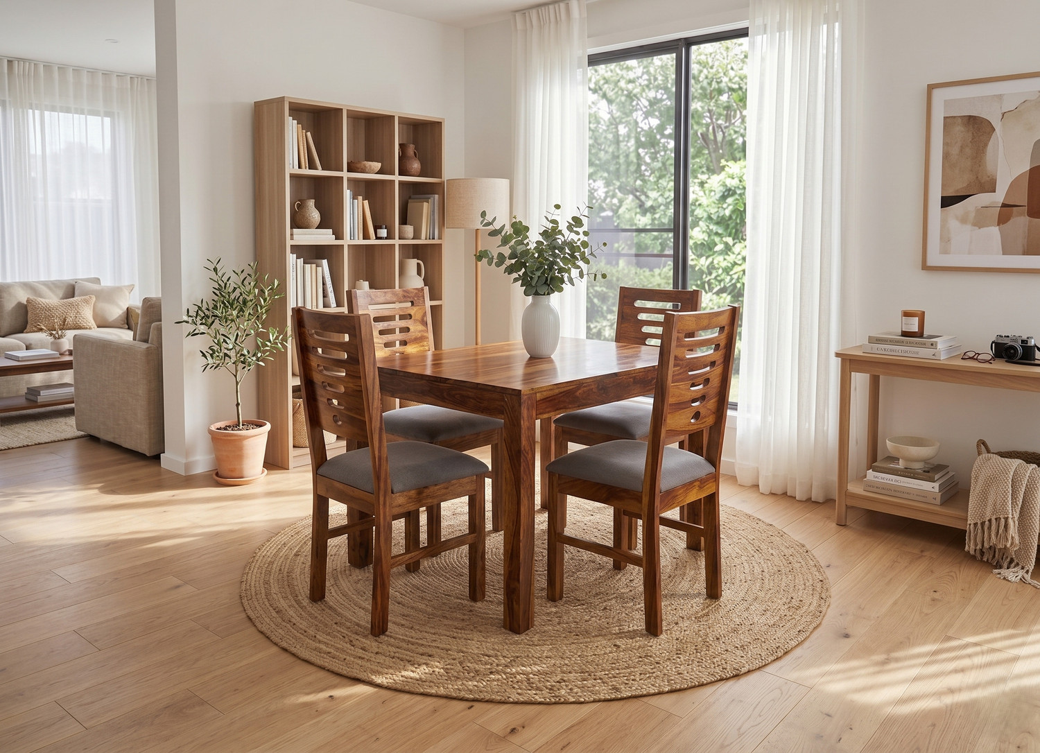 Image of Deuba Premium Quality 4 Seater Dining Set For living room Furniture Solid Wood 4 Seater Dining Set