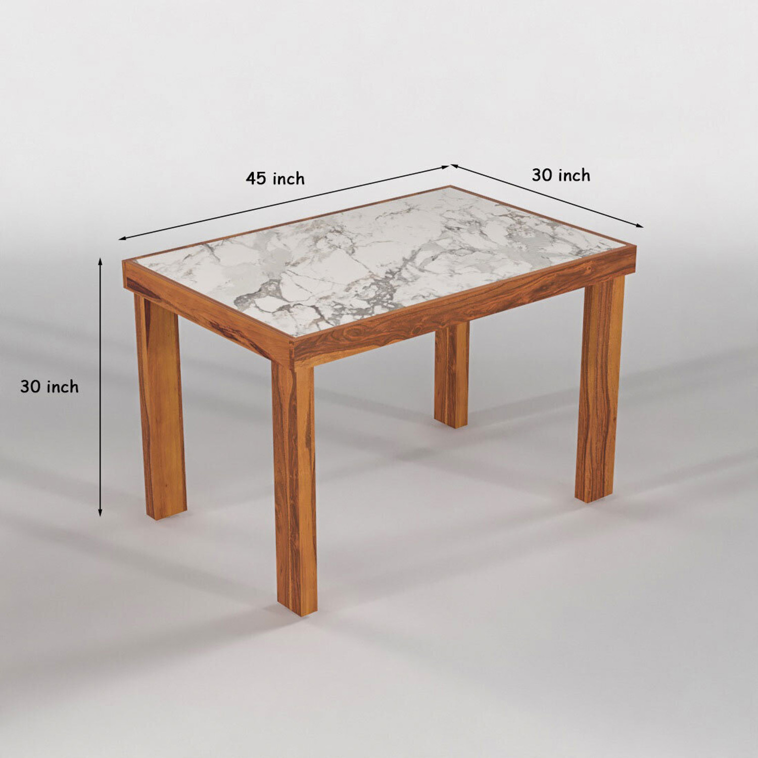 Image of Taskwood Furniture Solid Wood White Marble Top Finish Four Seater Dining Set For Dining Room Solid Wood 4 Seater Dining Set