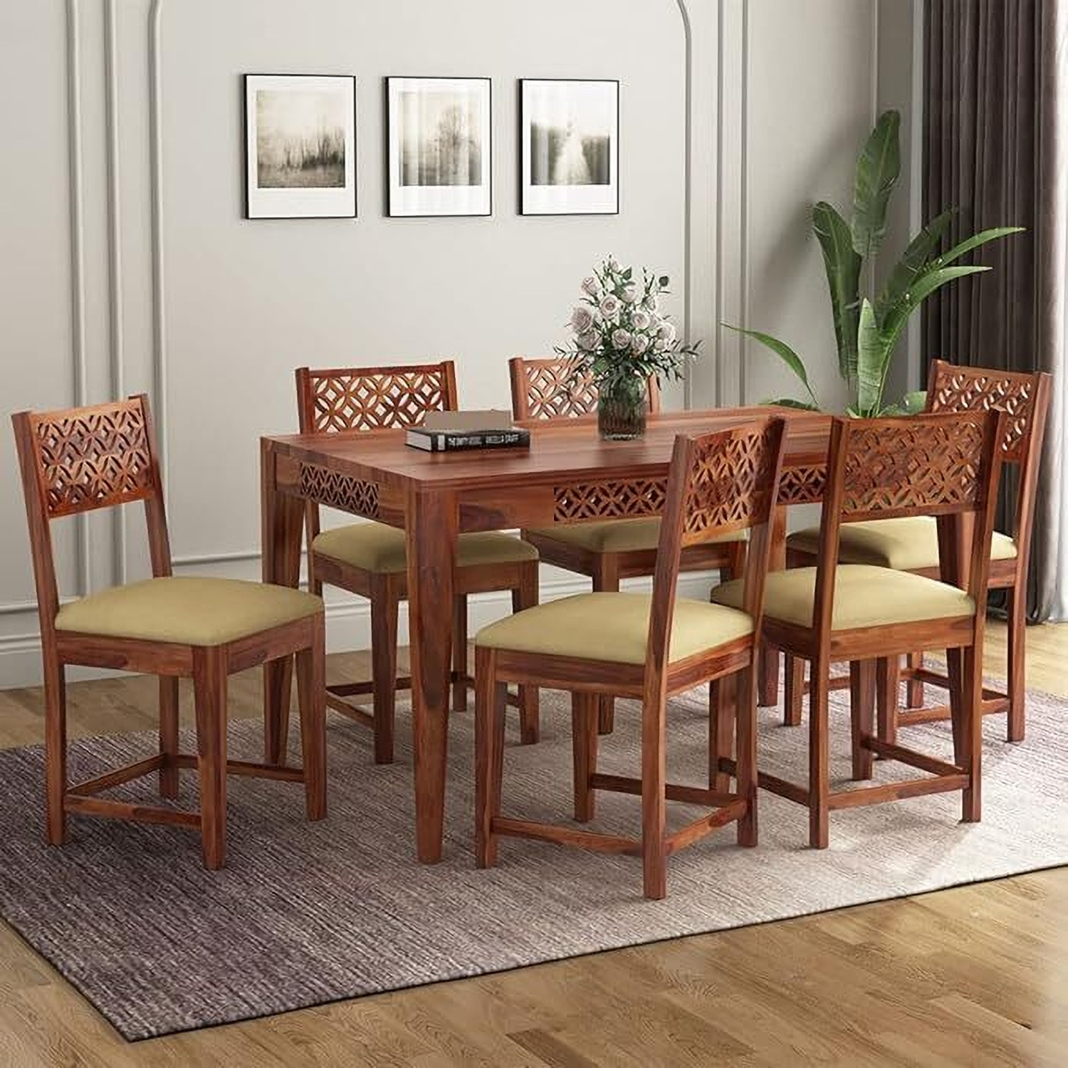 Image of Lakewood Furniture Wooden Dining Table Solid Wood 6 Seater Dining Set