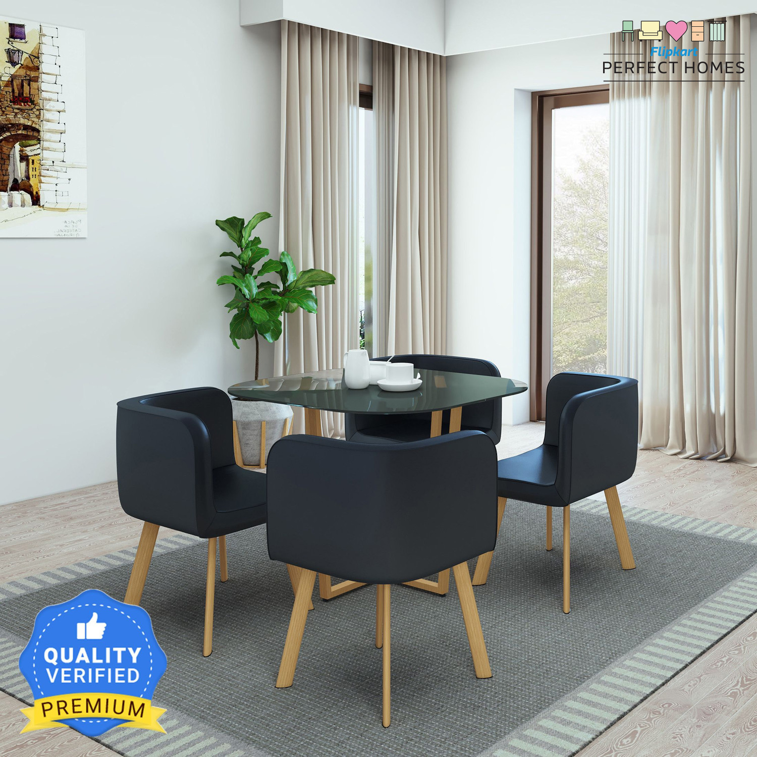 Image of Flipkart Perfect Homes Atiu Metal 4 Seater Dining Set