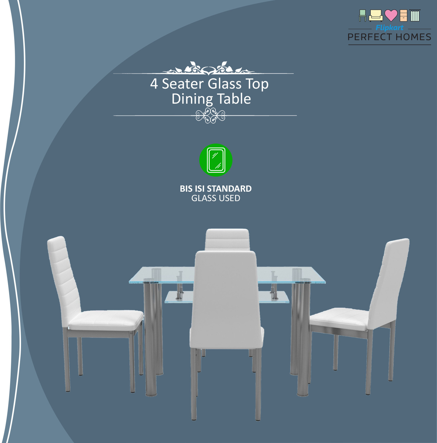 Image of Flipkart Perfect Homes Kallos Metal 4 Seater Dining Set