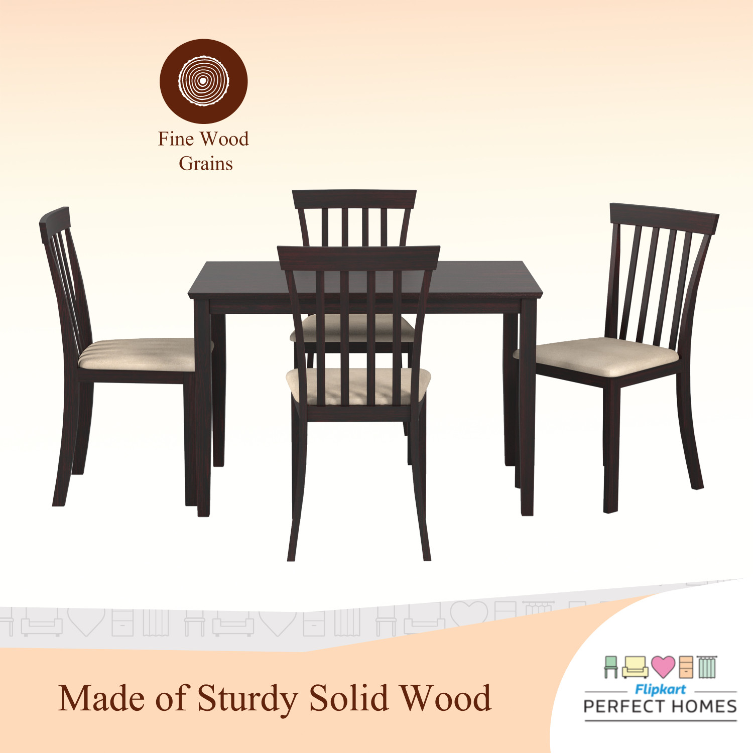 Image of Flipkart Perfect Homes Houston Solid Wood 4 Seater Dining Set
