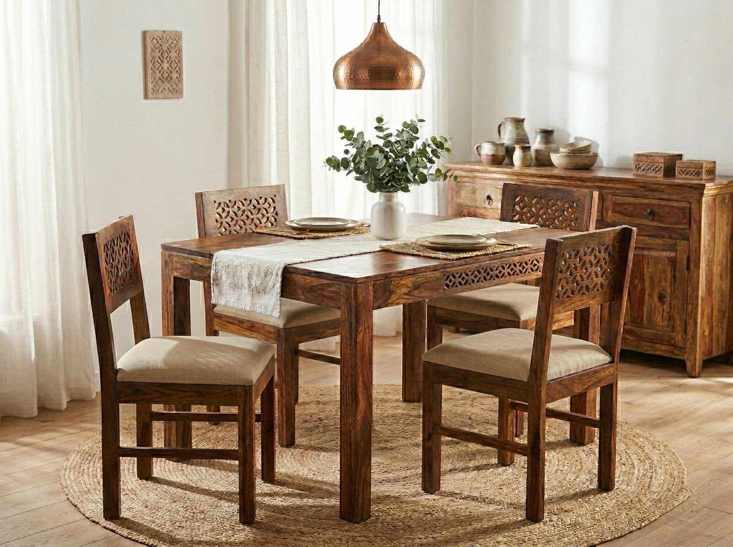 Image of Deuba Premium Quality 4 Seater Dining Set for living room Furniture Solid Wood 4 Seater Dining Set