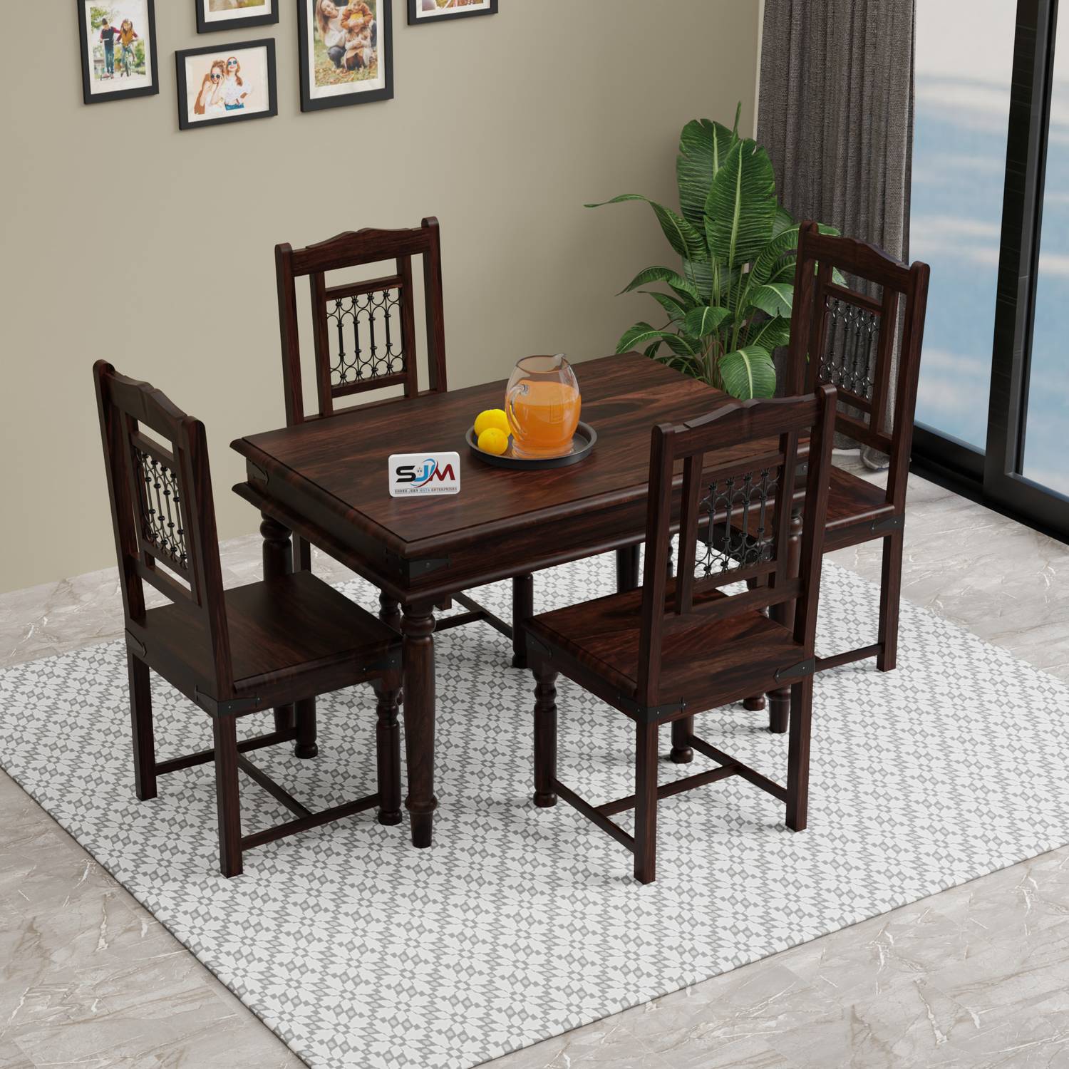 Shree Jeen Mata Enterprises Sheesham Wood 4 Seater Dining| Wooden Table Chair Set| Living Room Dining Set | Solid Wood 4 Seater Dining Set