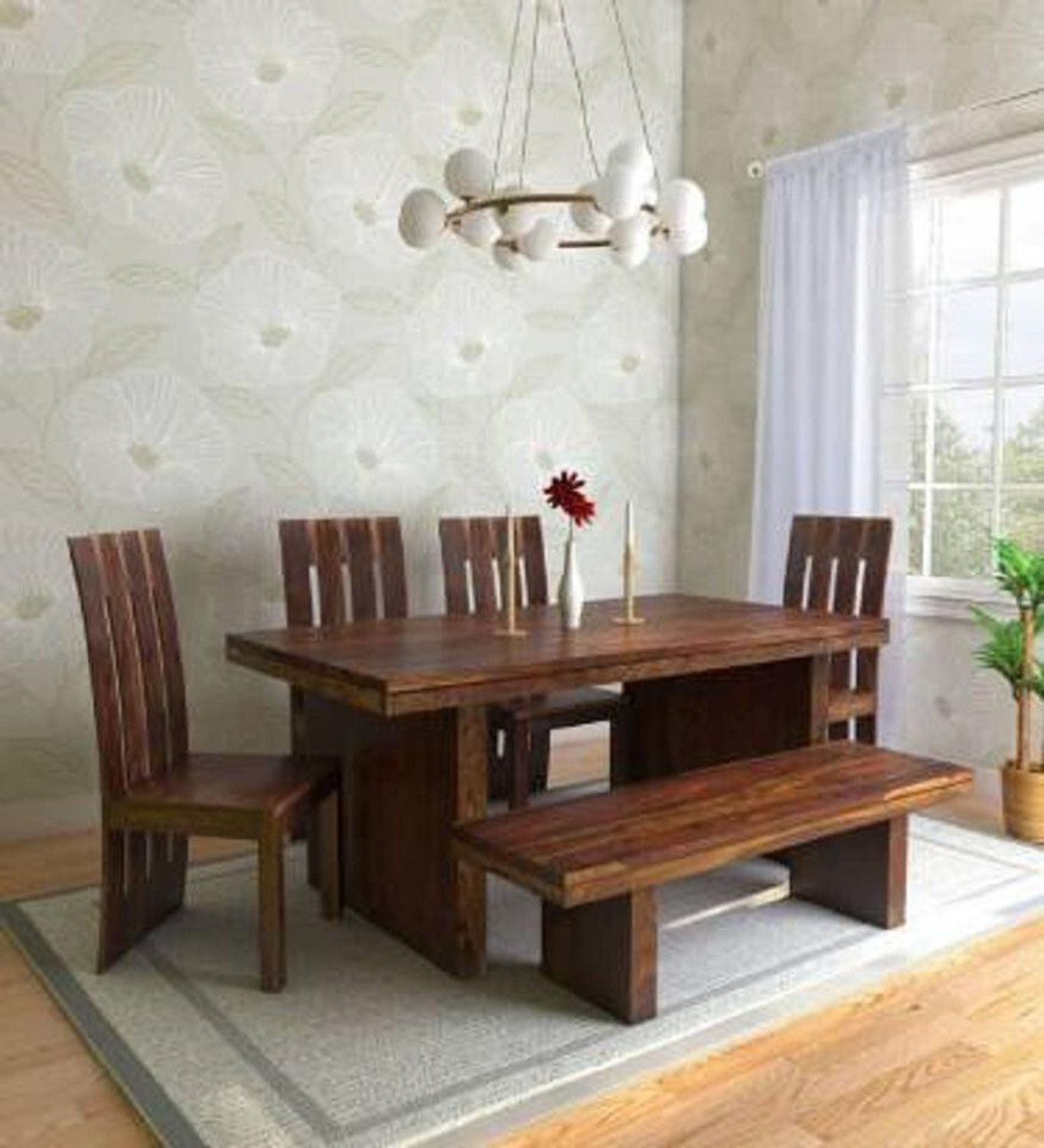 Image of Flipkart Perfect Homes Rosewood (Sheesham) Solid Wood 6 Seater Dining Set