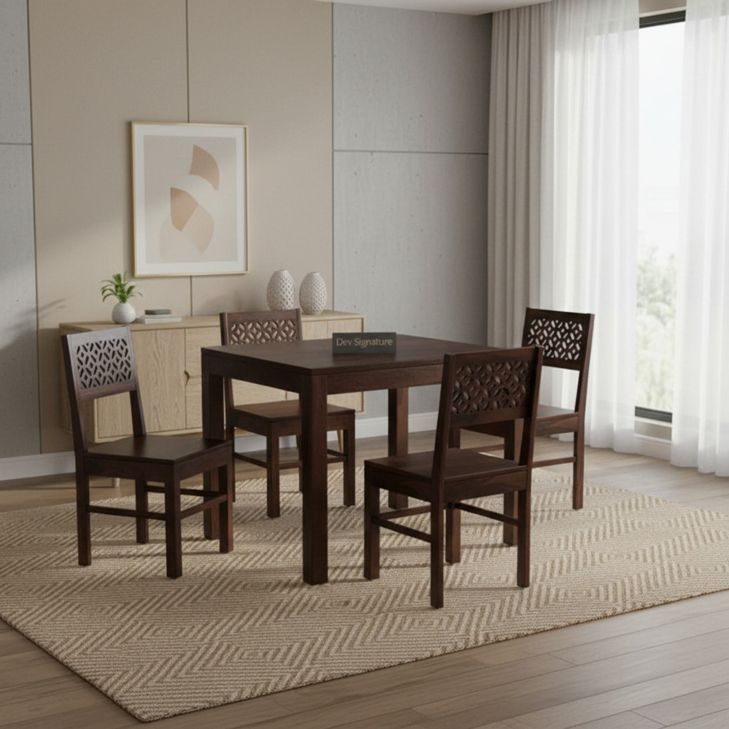 Image of Devsignature Solid Sheesham Wood Four Seater Dining Set For Kitchen , Hotel , Restaurant Solid Wood 4 Seater Dining Set