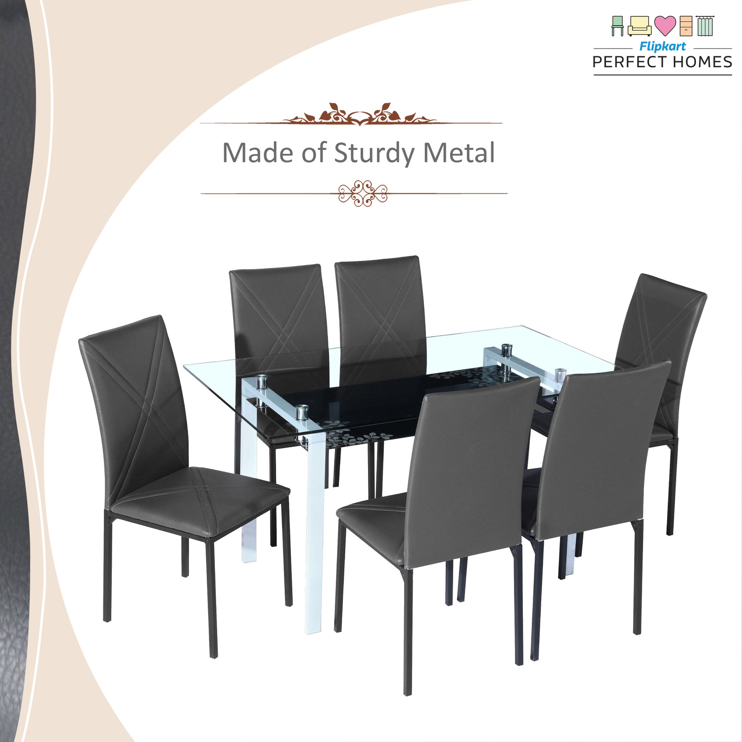 Image of Flipkart Perfect Homes Luzon Metal 6 Seater Dining Set
