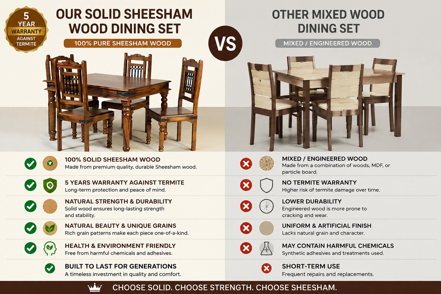 Image of Shree Jeen Mata Enterprises Jodhpuri Solid Wood Dining Set| Sheesham Wood Dining Set| 4 Seater Dining Set| Solid Wood 4 Seater Dining Set