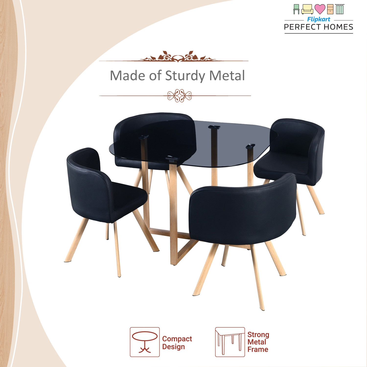 Image of Flipkart Perfect Homes Atiu Metal 4 Seater Dining Set