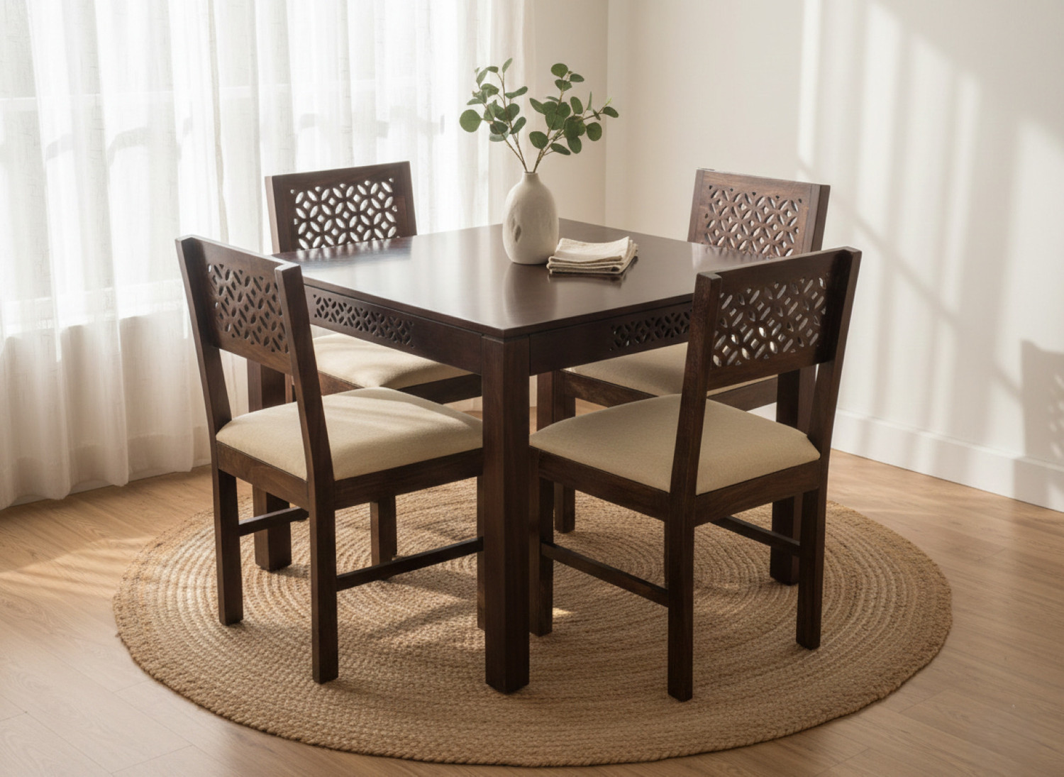 Image of Deuba Premium Quality Dining Table Set for living room Solid Wood 4 Seater Dining Set
