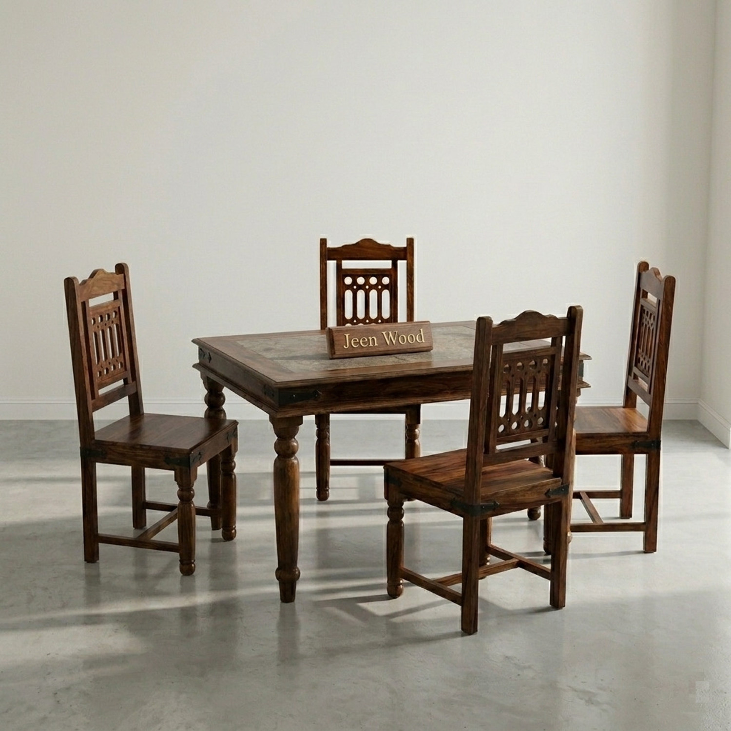 Image of JeenWood Beautiful Dining Set In Sheesham Wood In Living Room Solid Wood 4 Seater Dining Set