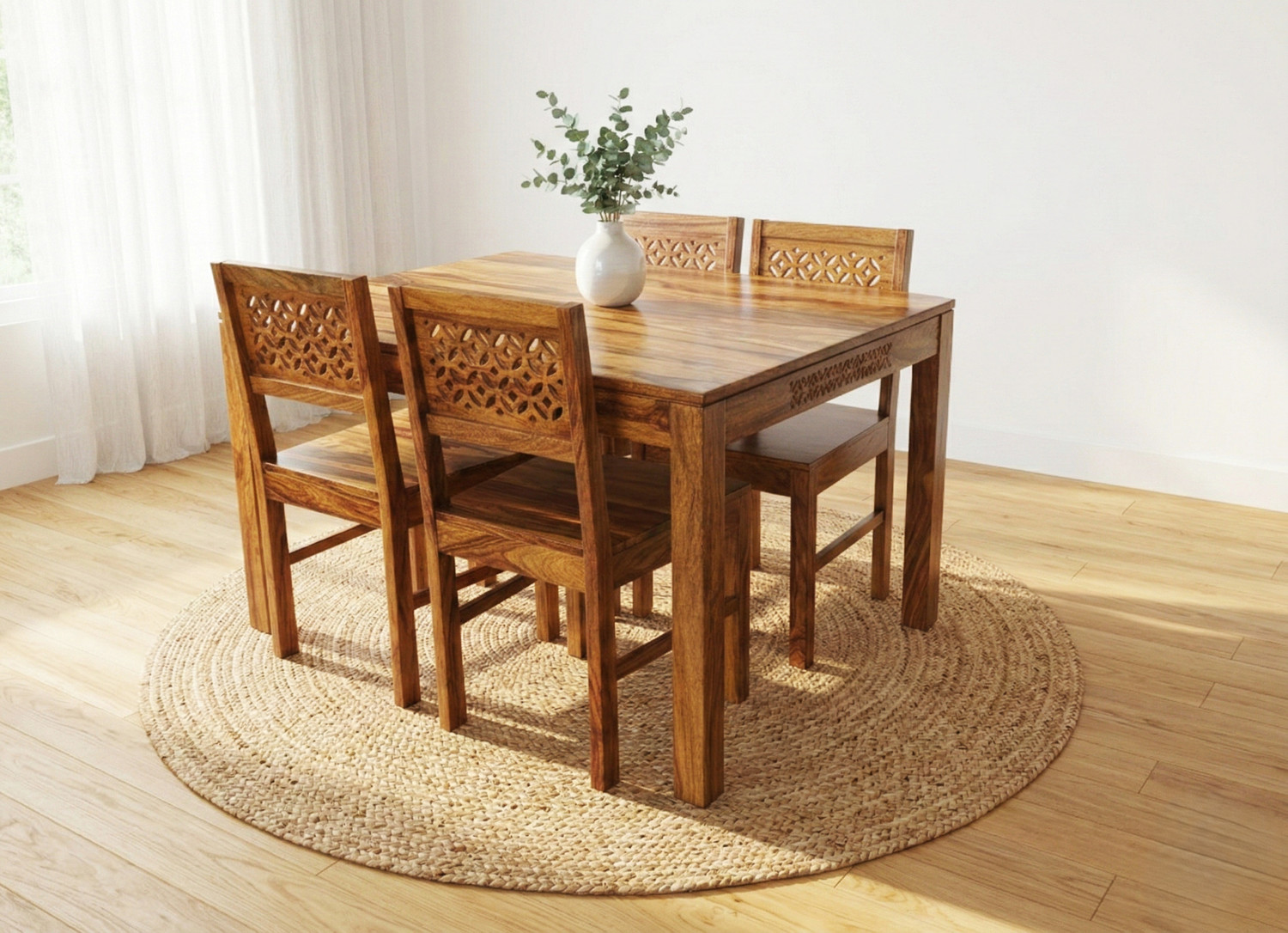 Image of Deuba Premium Quality 4 Seater Dining Set for living room Furniture Solid Wood 4 Seater Dining Set
