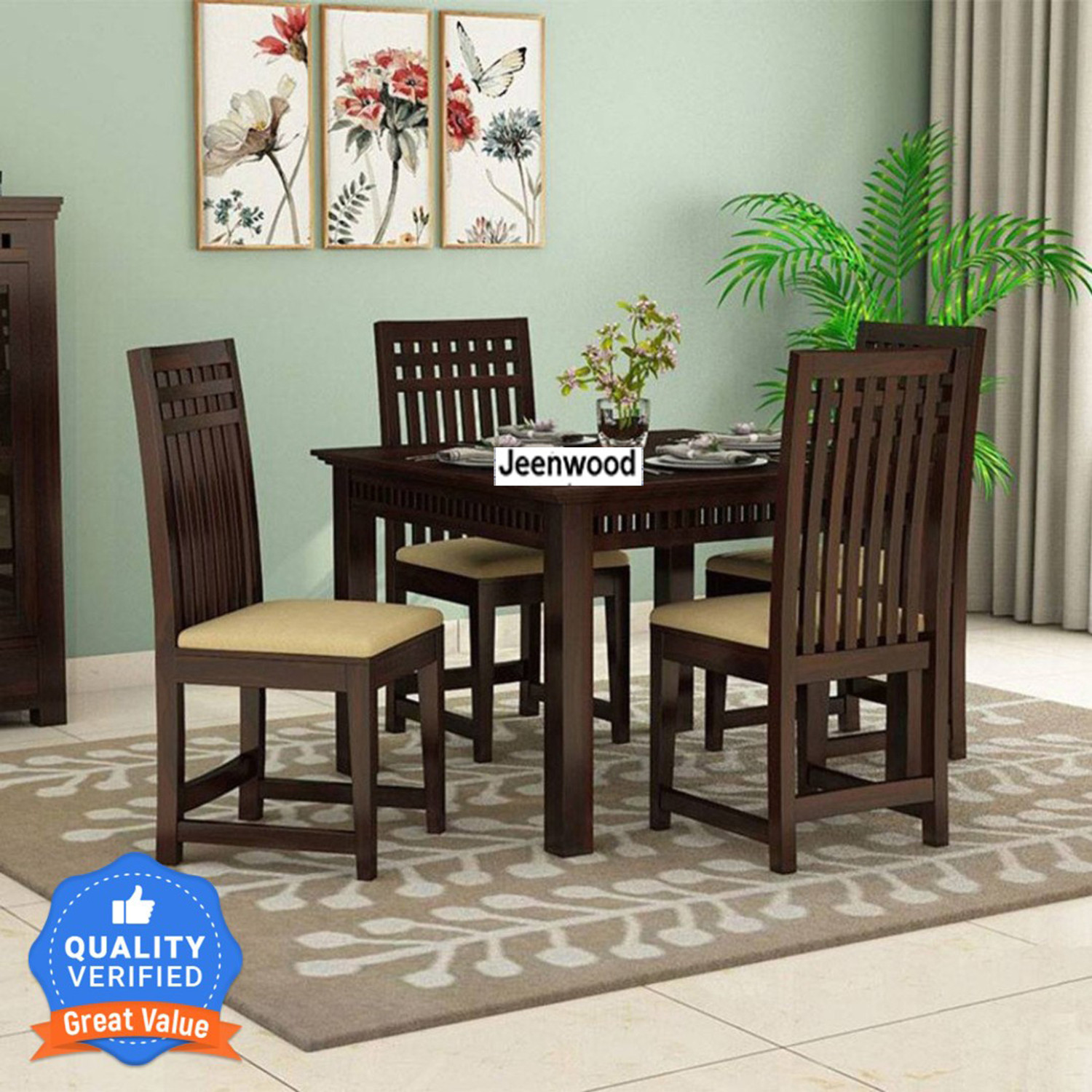 Image of JeenWood Beautiful Dining Set In Sheesham Wood In Living Room Solid Wood 4 Seater Dining Set
