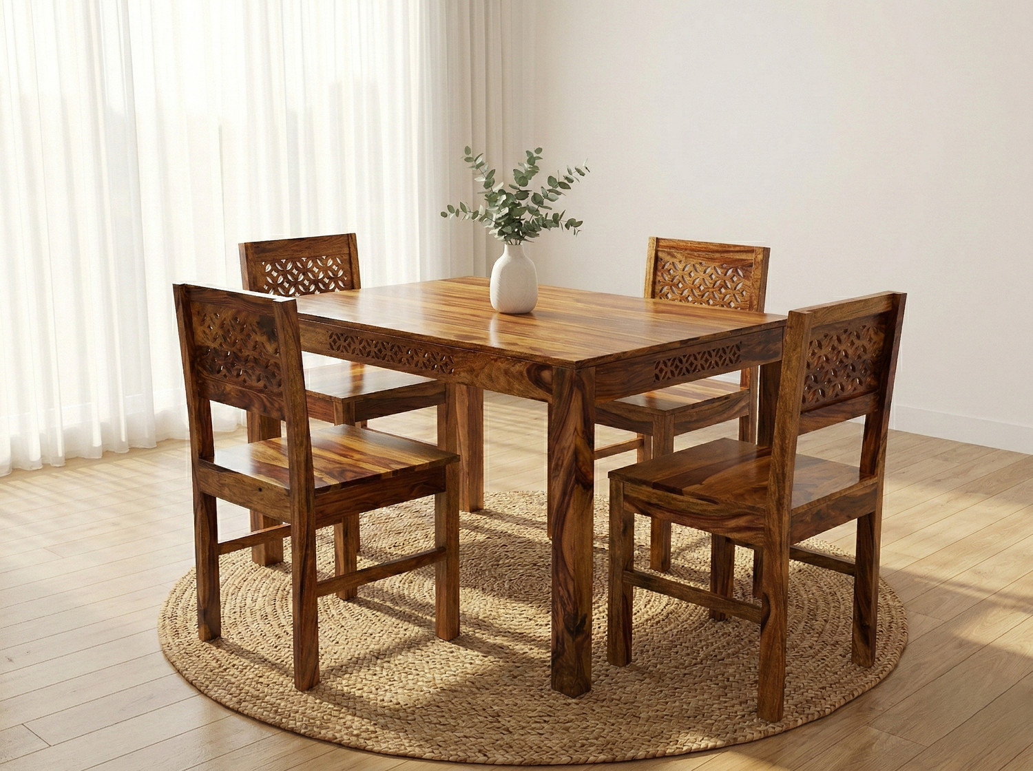 Image of Deuba Premium Quality 4 Seater Dining Set for living room Furniture Solid Wood 4 Seater Dining Set