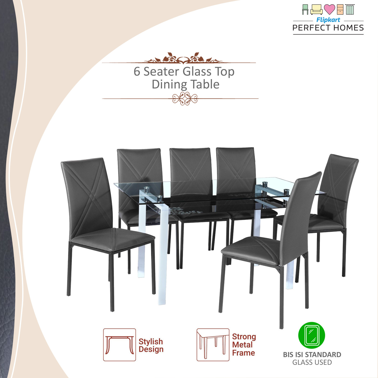 Image of Flipkart Perfect Homes Luzon Metal 6 Seater Dining Set
