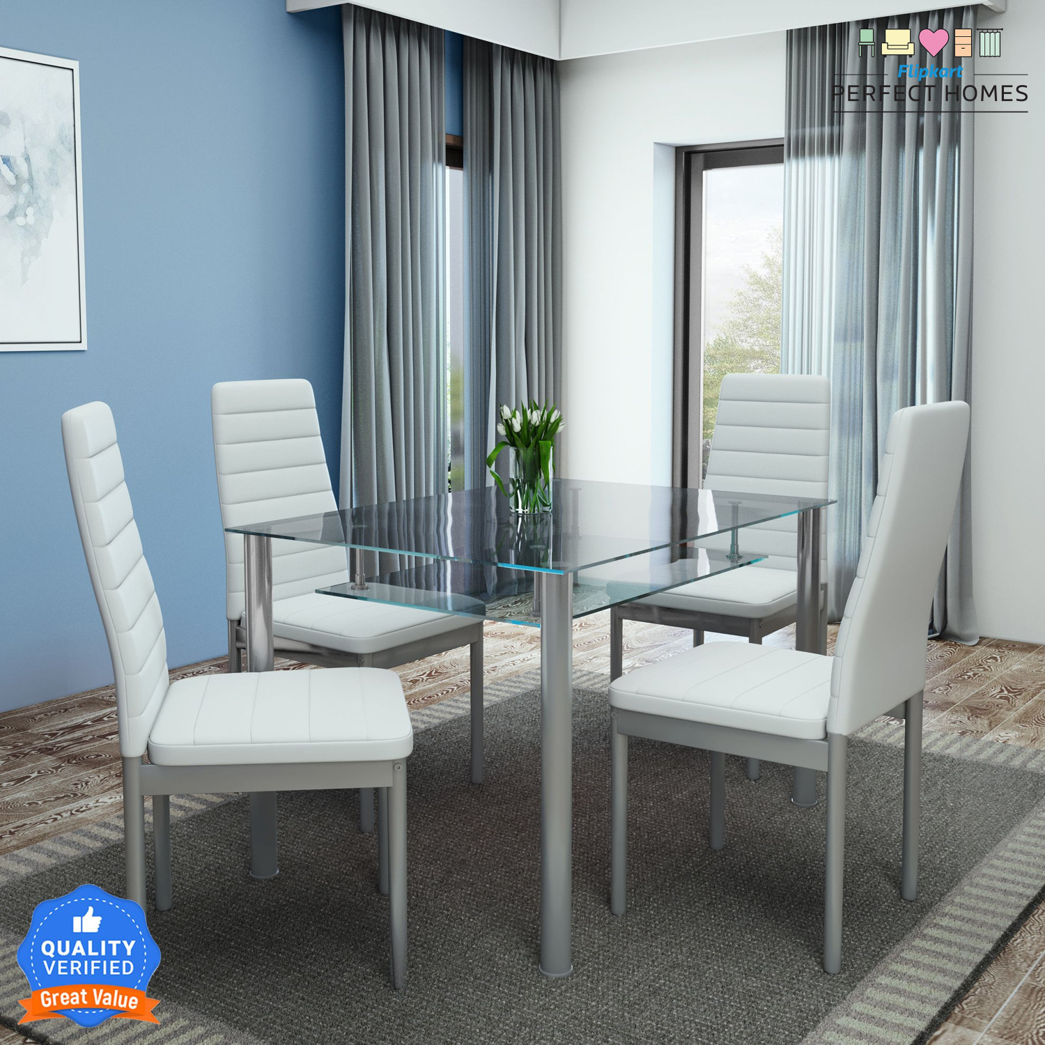 Image of Flipkart Perfect Homes Kallos Metal 4 Seater Dining Set