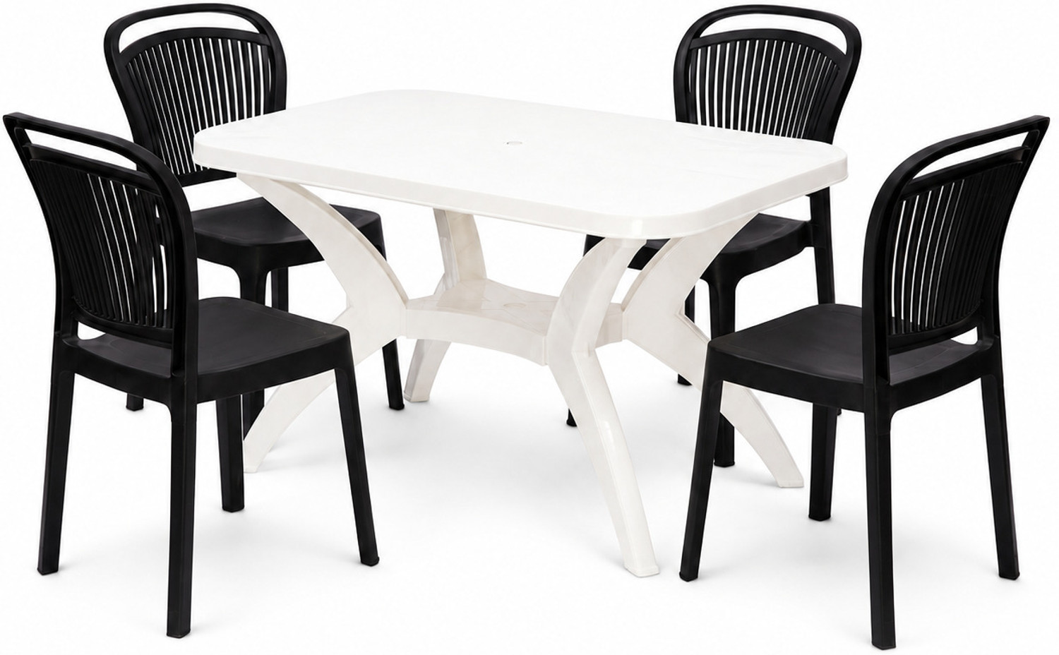 Image of TrendyLivings Strong and Durable 4 Seater Dining Table Set for Home Garden Cafeteria Plastic 4 Seater Dining Set