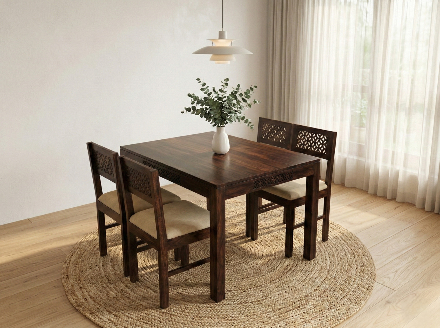 Image of Deuba Premium Quality 4 Seater Dining Table Set For Living Room Solid Wood 4 Seater Dining Set