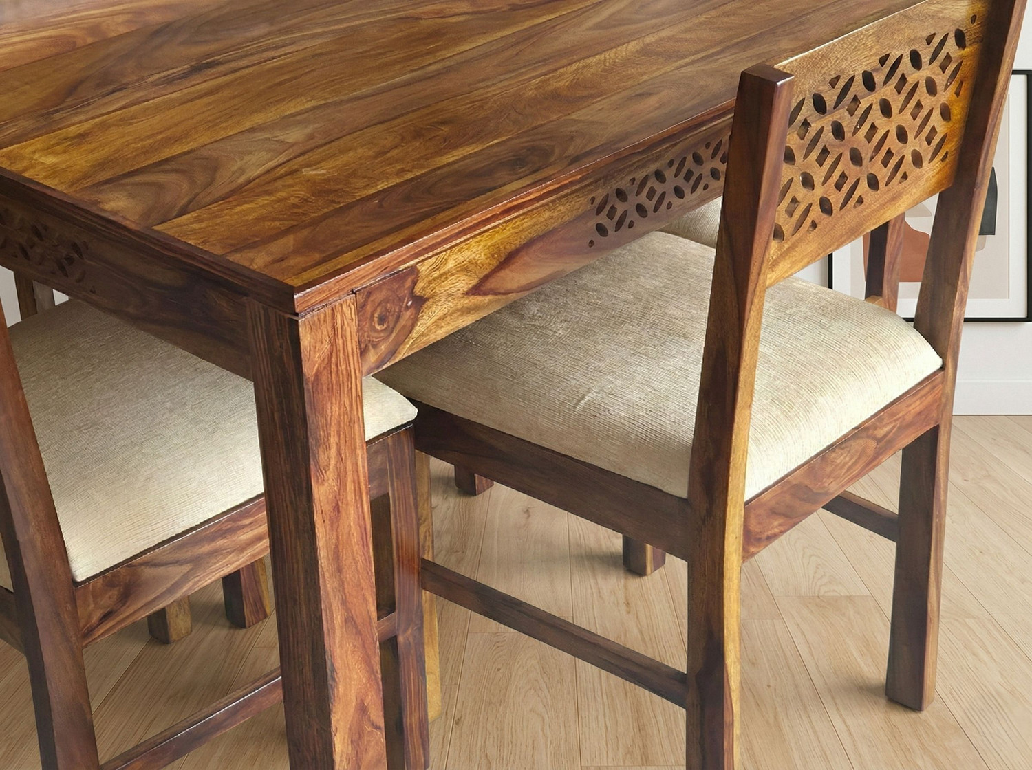 Image of Deuba Premium Quality 4 Seater Dining Set for living room Furniture Solid Wood 4 Seater Dining Set