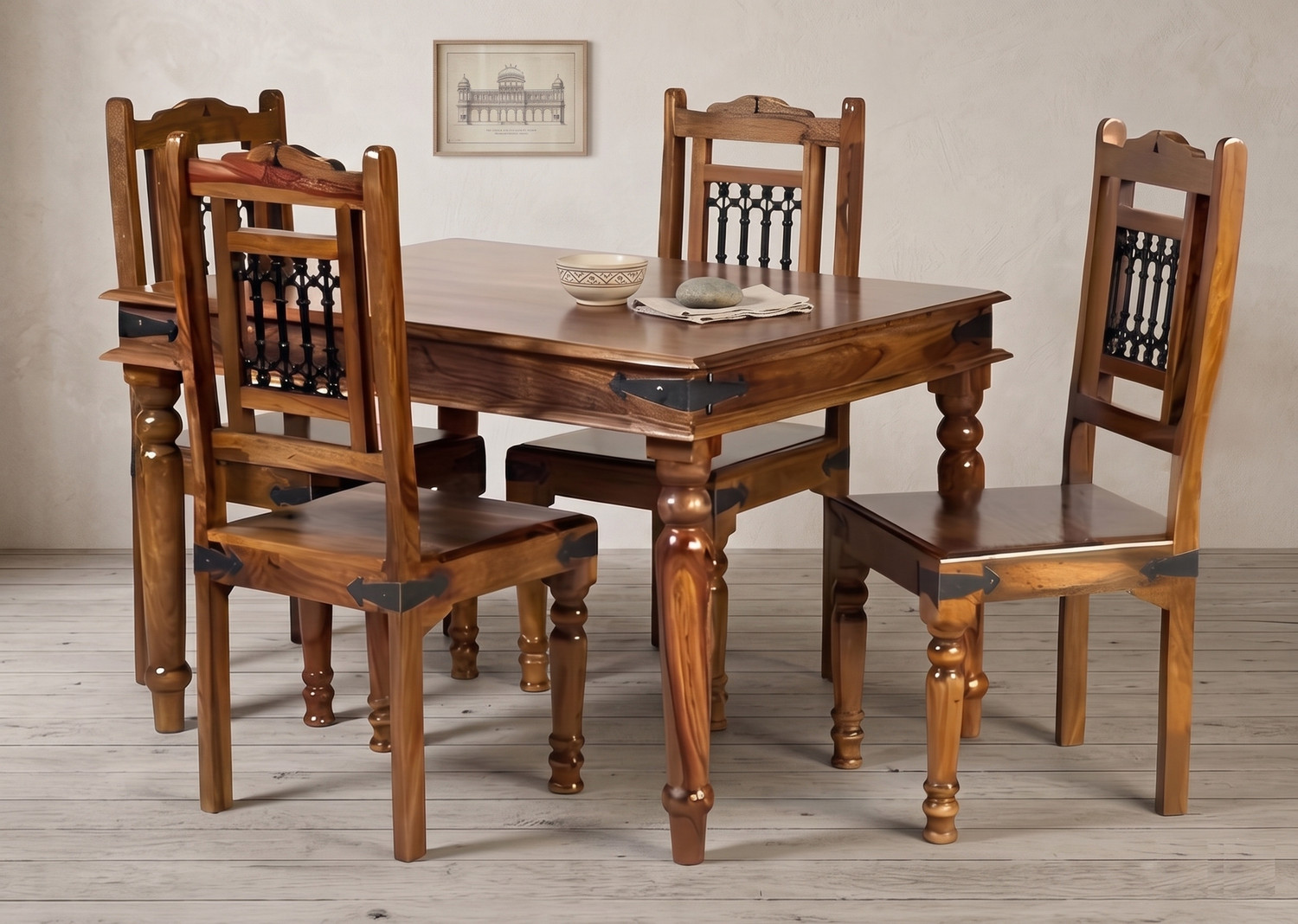Image of Shree Jeen Mata Enterprises Jodhpuri Solid Wood Dining Set| Sheesham Wood Dining Set| 4 Seater Dining Set| Solid Wood 4 Seater Dining Set