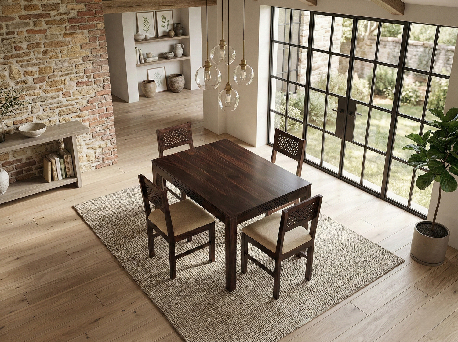 Image of Deuba Premium Quality 4 Seater Dining Table Set For Living Room Solid Wood 4 Seater Dining Set