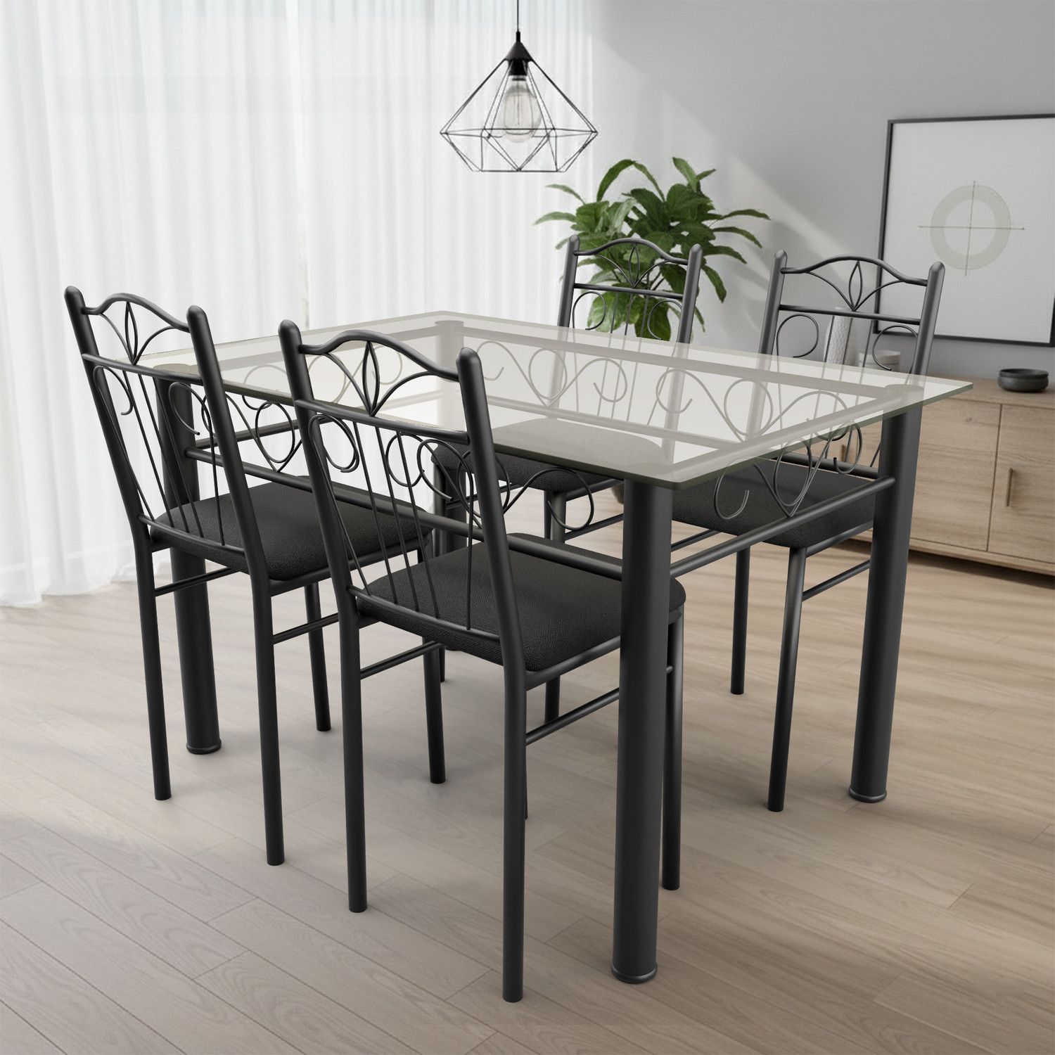 Image of Furnesta Majestic Indoor & Outdoor for Dining Room and Living Room | 1 Year Warranty | Metal 4 Seater Dining Set