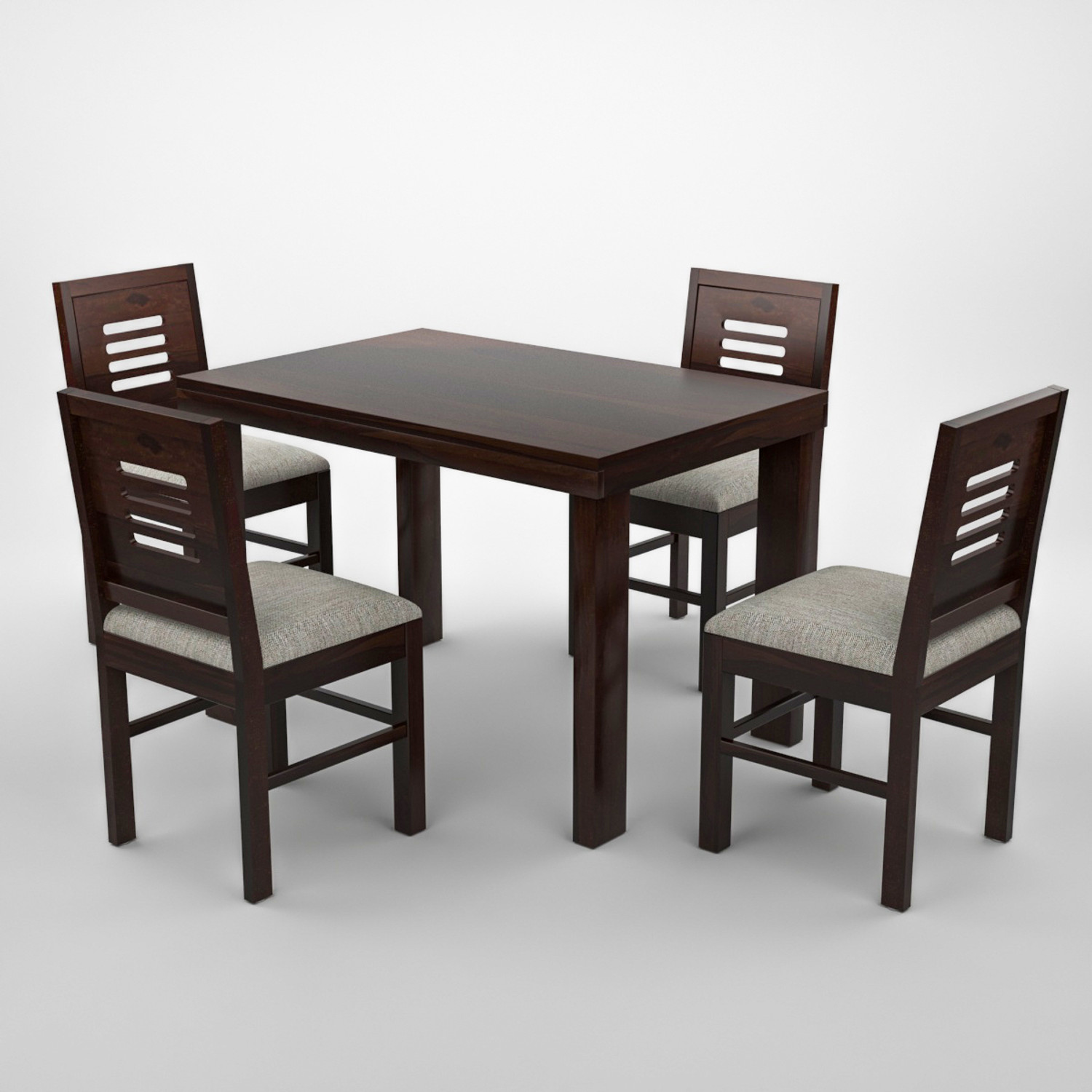 Image of Wopno Furniture Sheesham Wooden 4 Seater Dining Table Set with Cushioned Chairs for Dining Room Solid Wood 4 Seater Dining Set