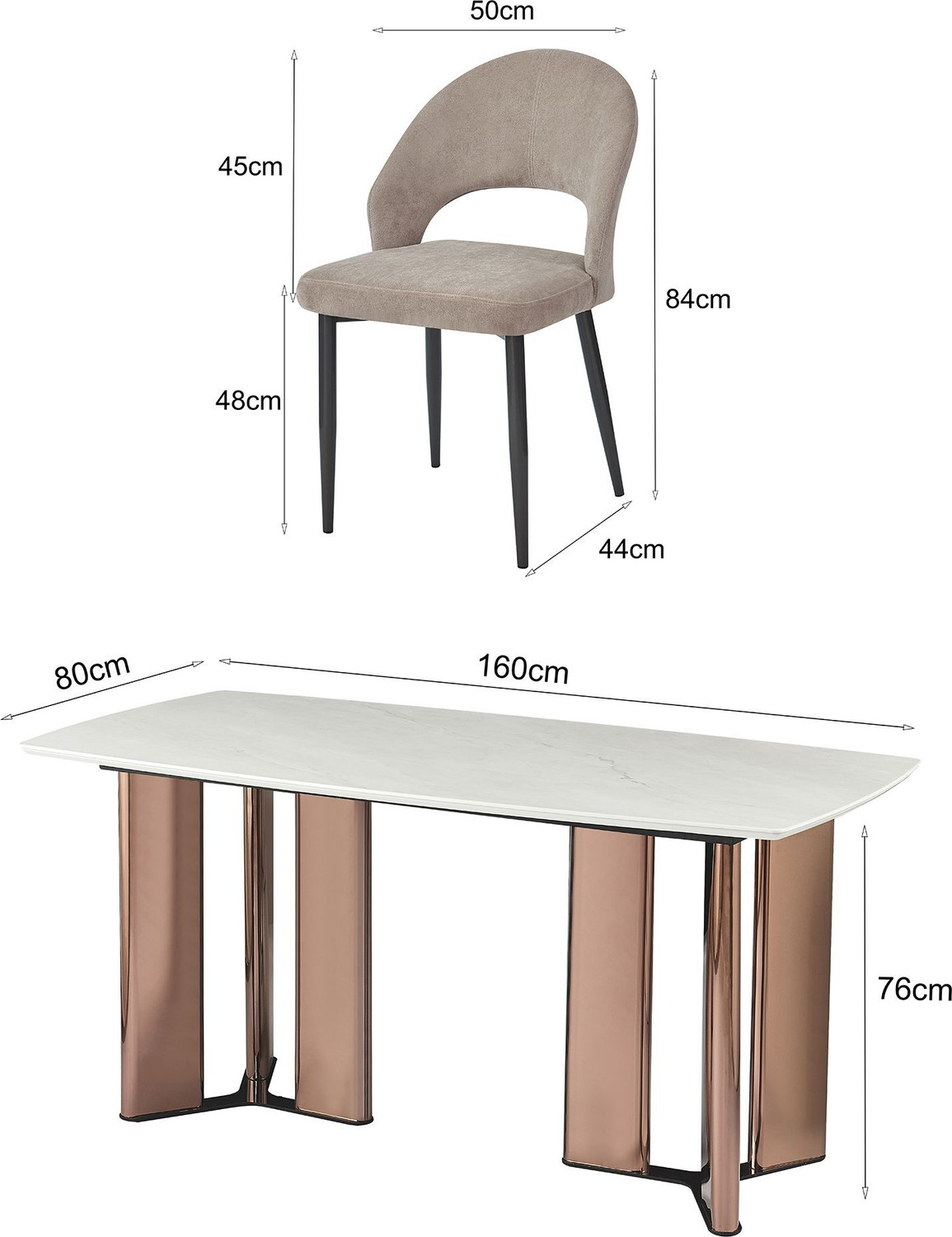 Image of THE ATTIC The Attic Neo Classic 6 Chair Dining Set,Beige ,Rose Gold & Cream,160Cms Metal 6 Seater Dining Set