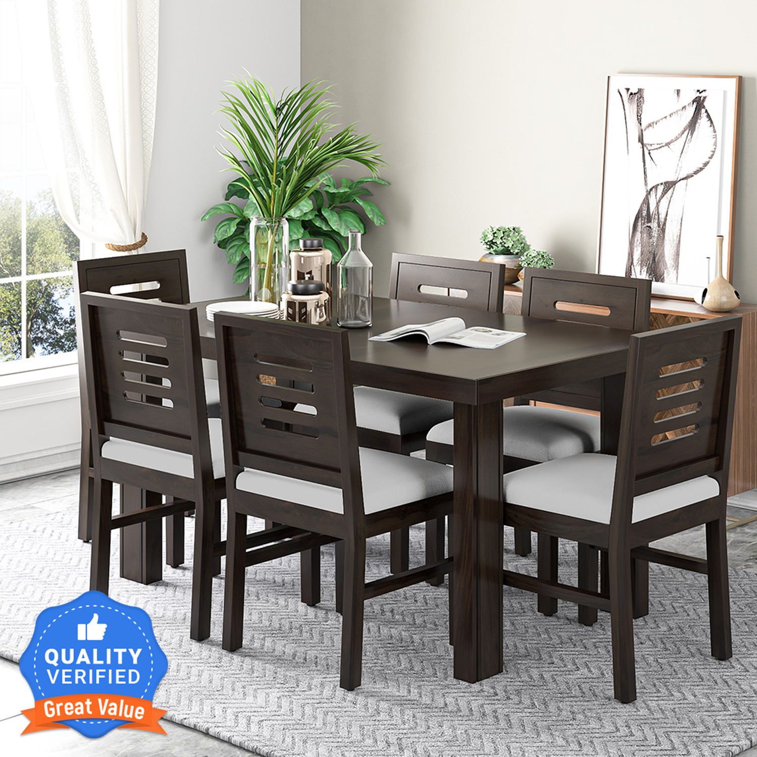 Image of Flipkart Perfect Homes Sheesham Wood Dining Set For LivingRoom /Home /Hotel ll Solid Wood 6 Seater Dining Set