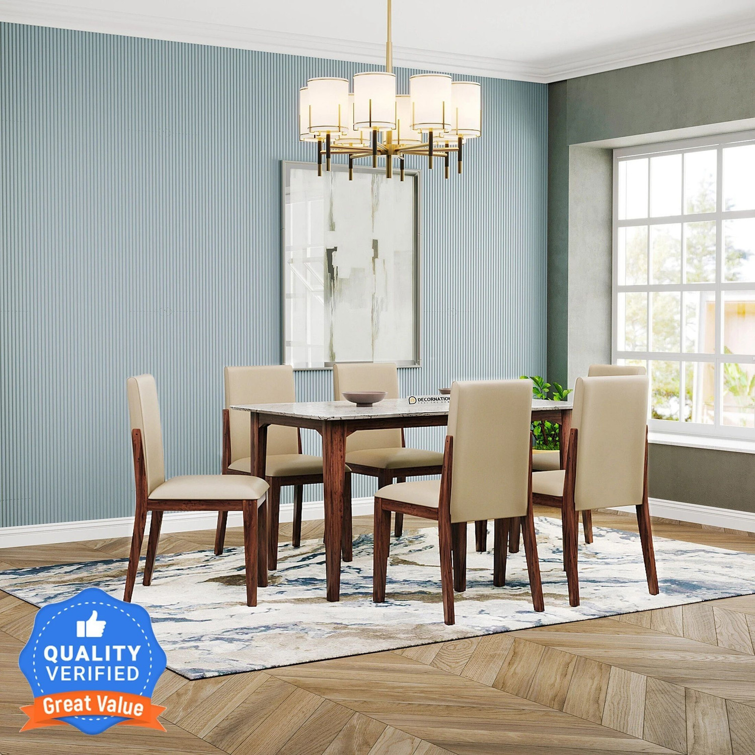 Image of DecorNation Italiana Solid Wood 6 Seater Dining Set