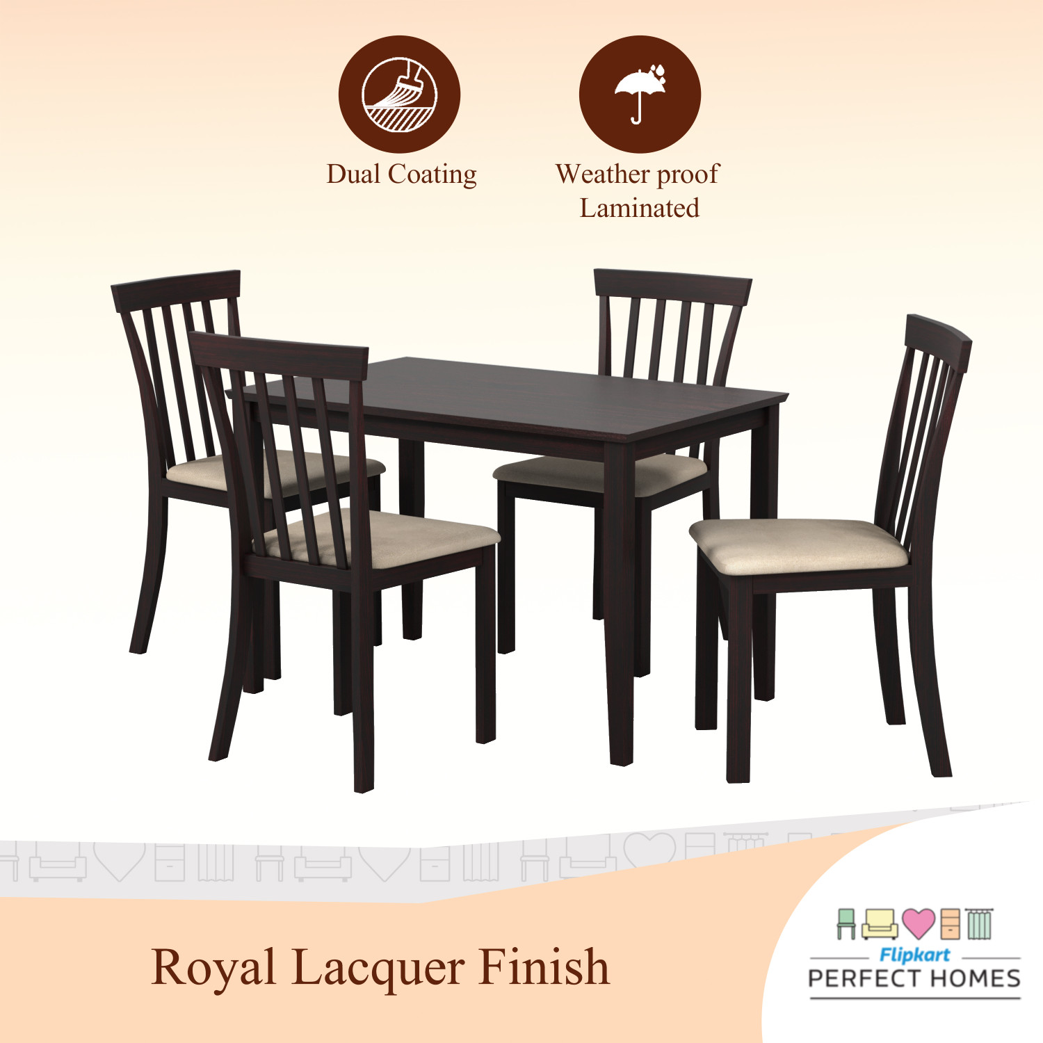 Image of Flipkart Perfect Homes Houston Solid Wood 4 Seater Dining Set